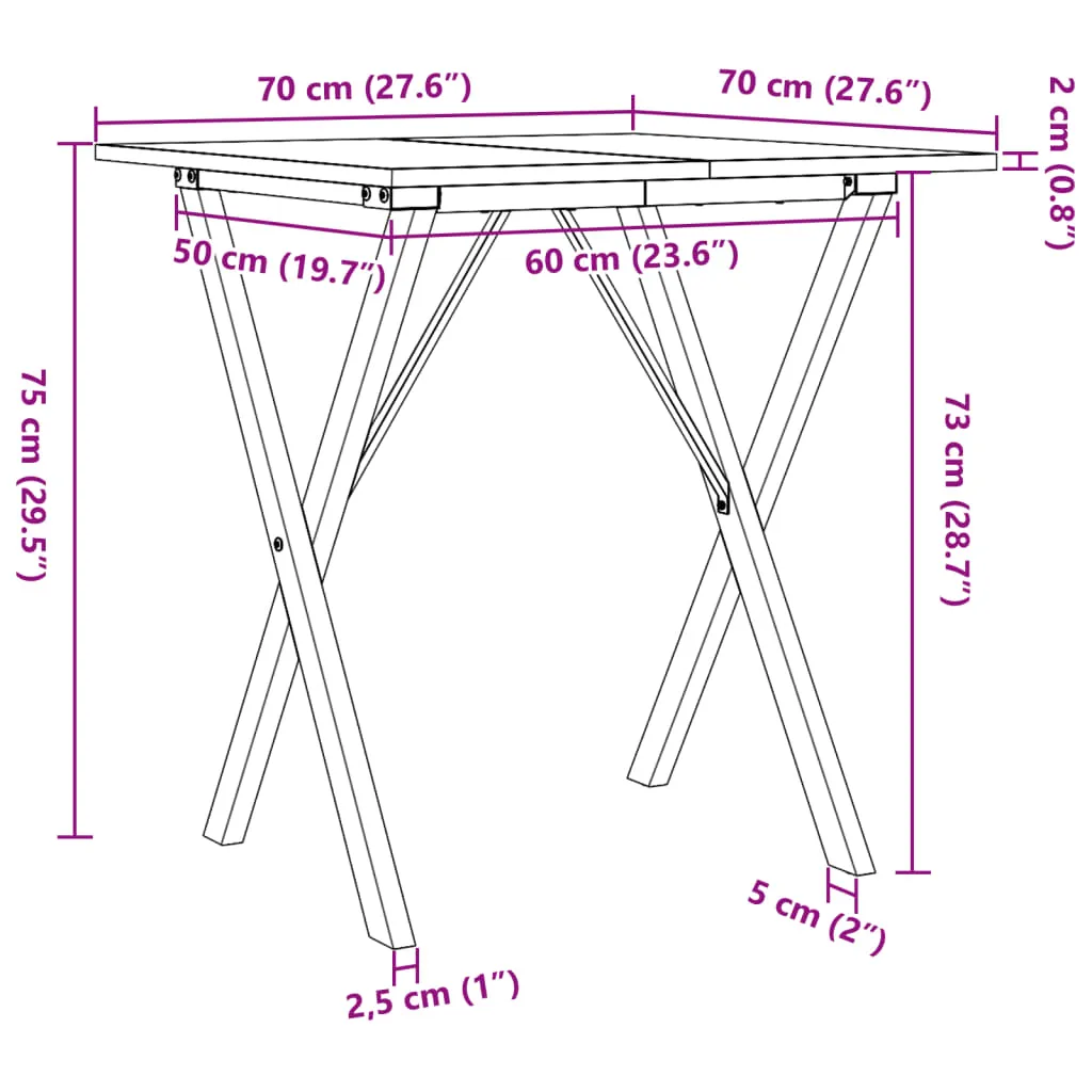 Dining Table X-Frame 70x70x75 cm Solid Wood Pine and Cast Iron