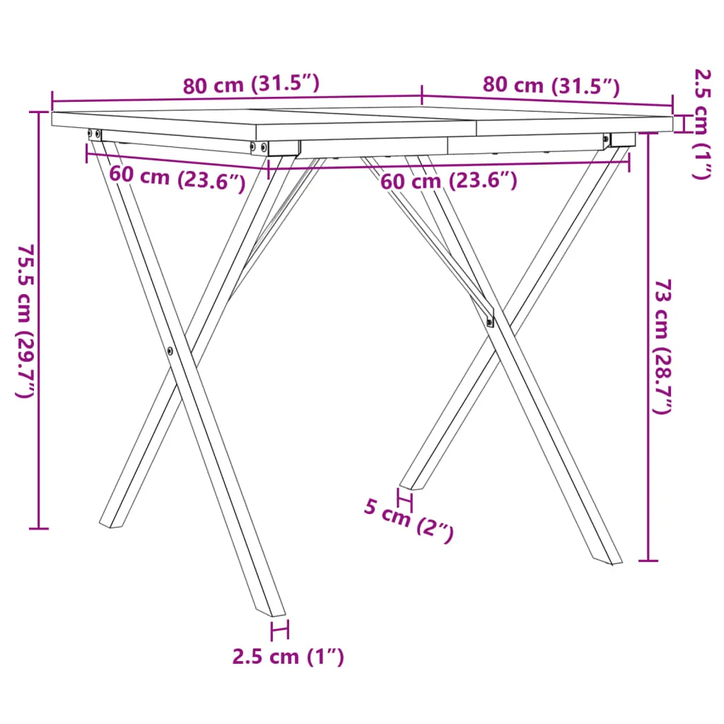 Dining Table X-Frame 80x80x75.5 cm Solid Wood Pine and Cast Iron