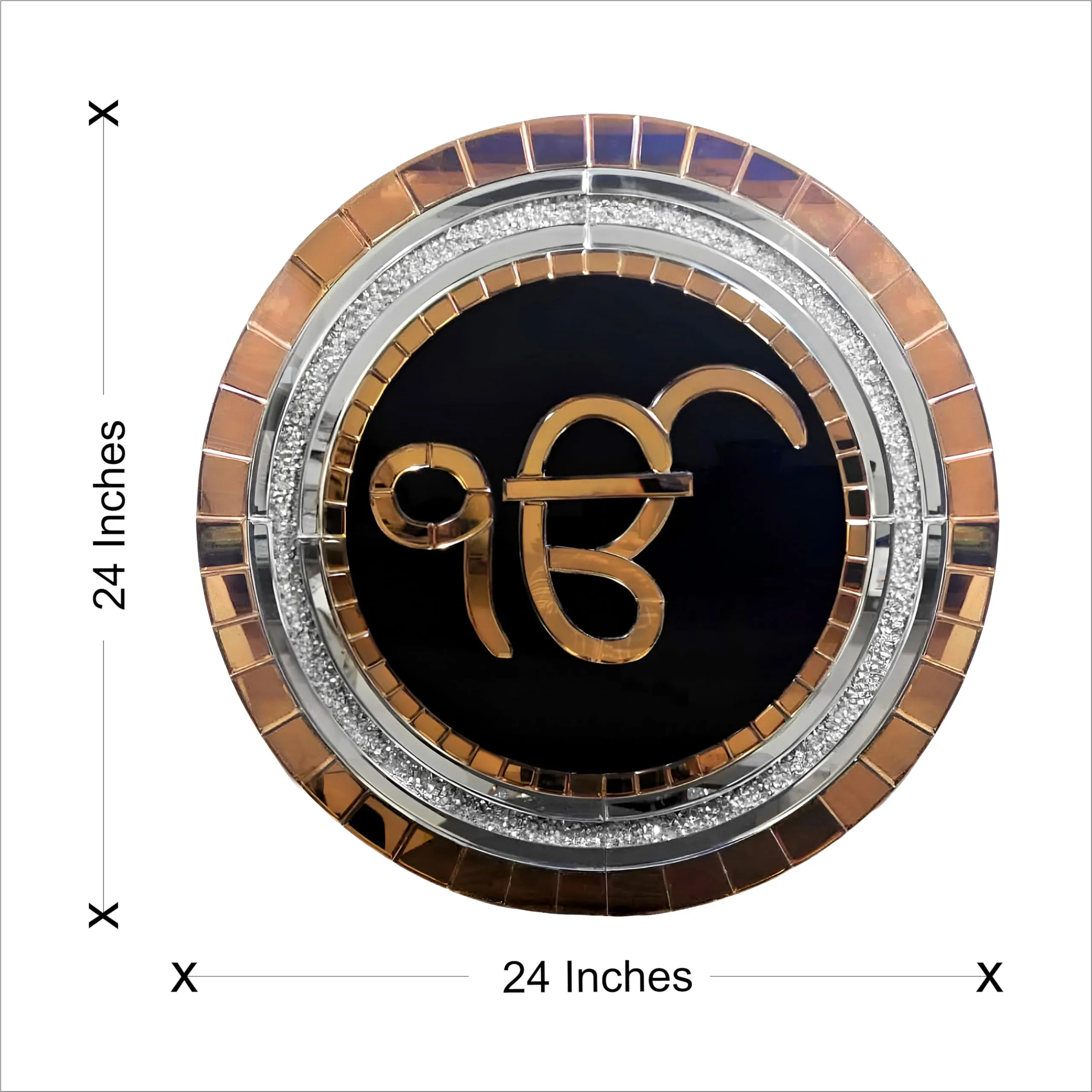 Ek Onkar Mirror Crafts Wall Designer Decoration with Crystal Crush Diamond | Premium Sikh Religious Item 24 in x 24 in x 1.5 in for Living Room/Hotel/Restaurant/Bedroom Wall Decoration | Architect