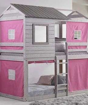 Emma Gray Playhouse Bunk Bed with Pink Tent