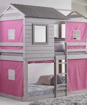 Emma Gray Playhouse Bunk Bed with Pink Tent