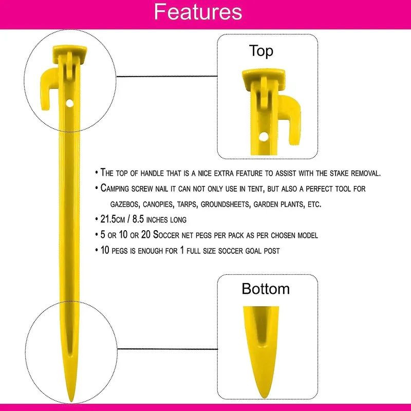 Fitfix Tent Stakes (Yellow, Pack of 20) | Ground Pegs Heavy Duty and Larger Durable Spike Hook