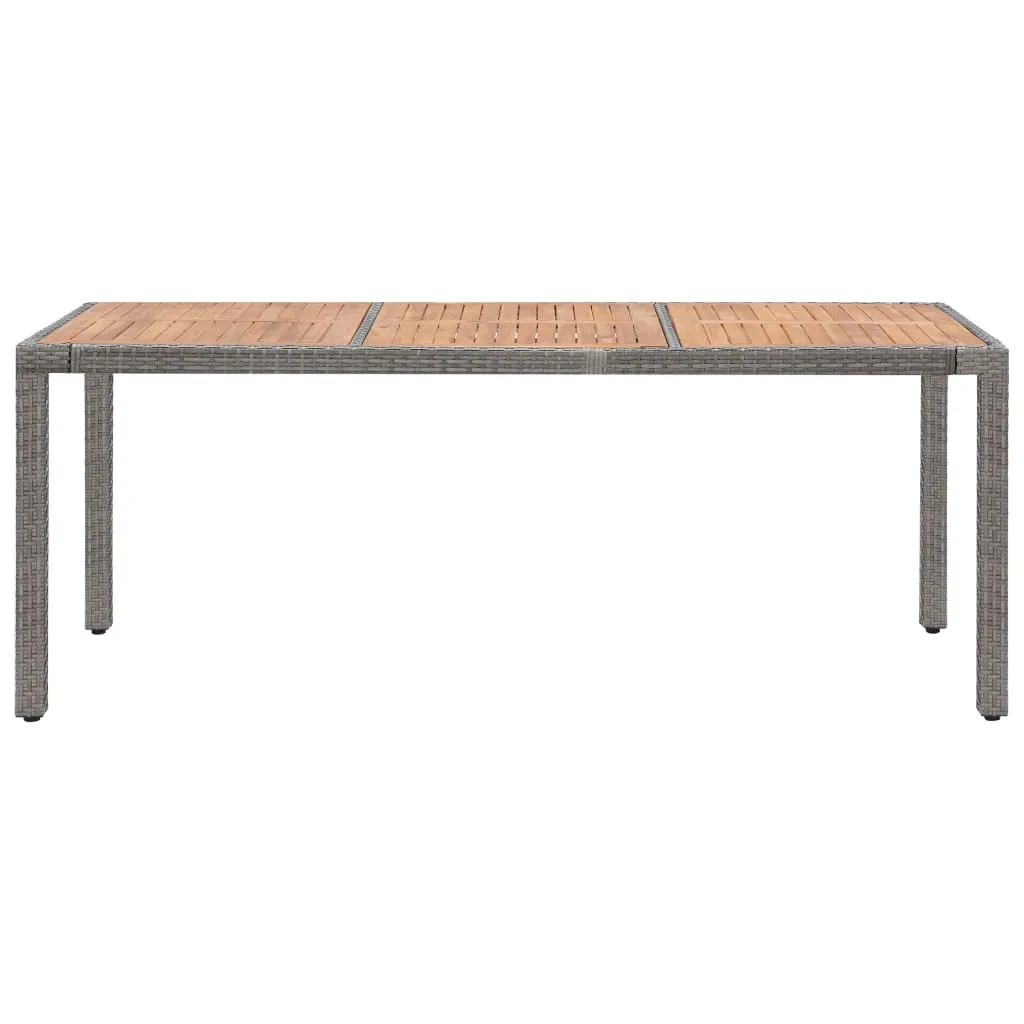 Garden Table Grey 190x90x75 cm Poly Rattan and Solid Acacia Wood