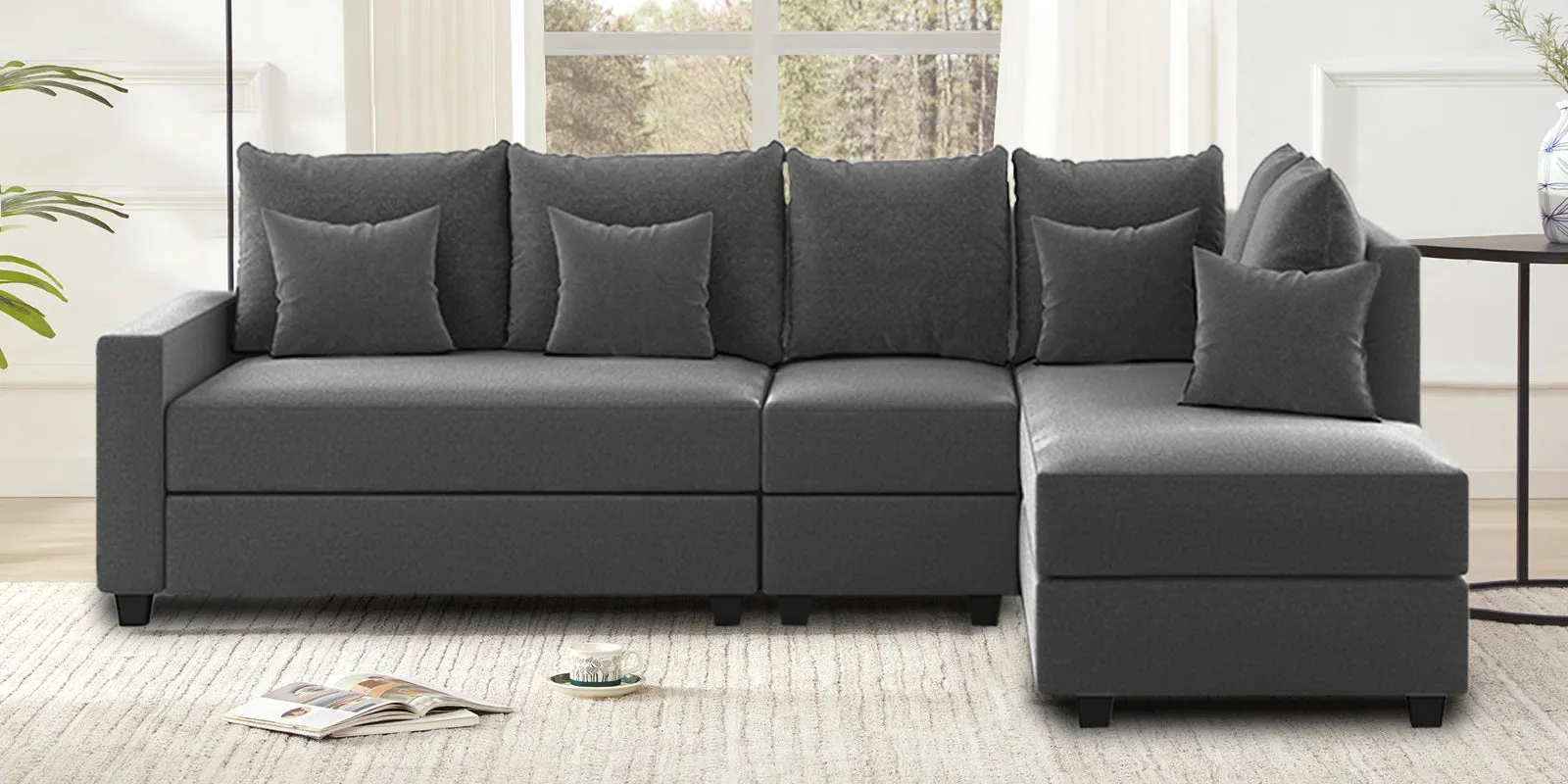 Ginny Fabric LHS Sectional Sofa (3 Lounger) Charcoal Grey Colour