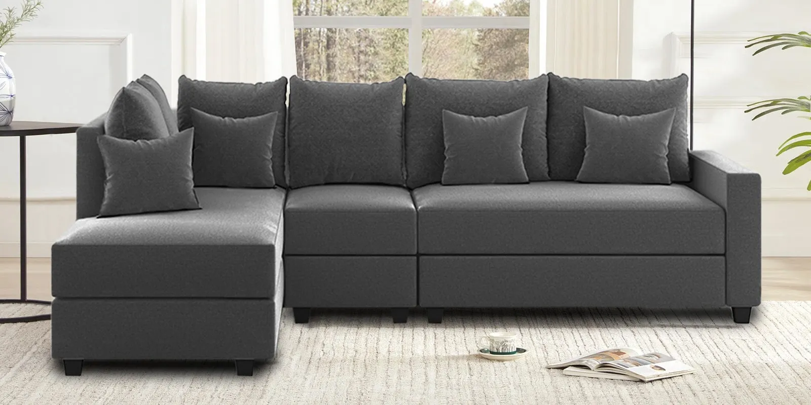 Ginny Fabric RHS Sectional Sofa (3 Lounger) Charcoal Grey Colour