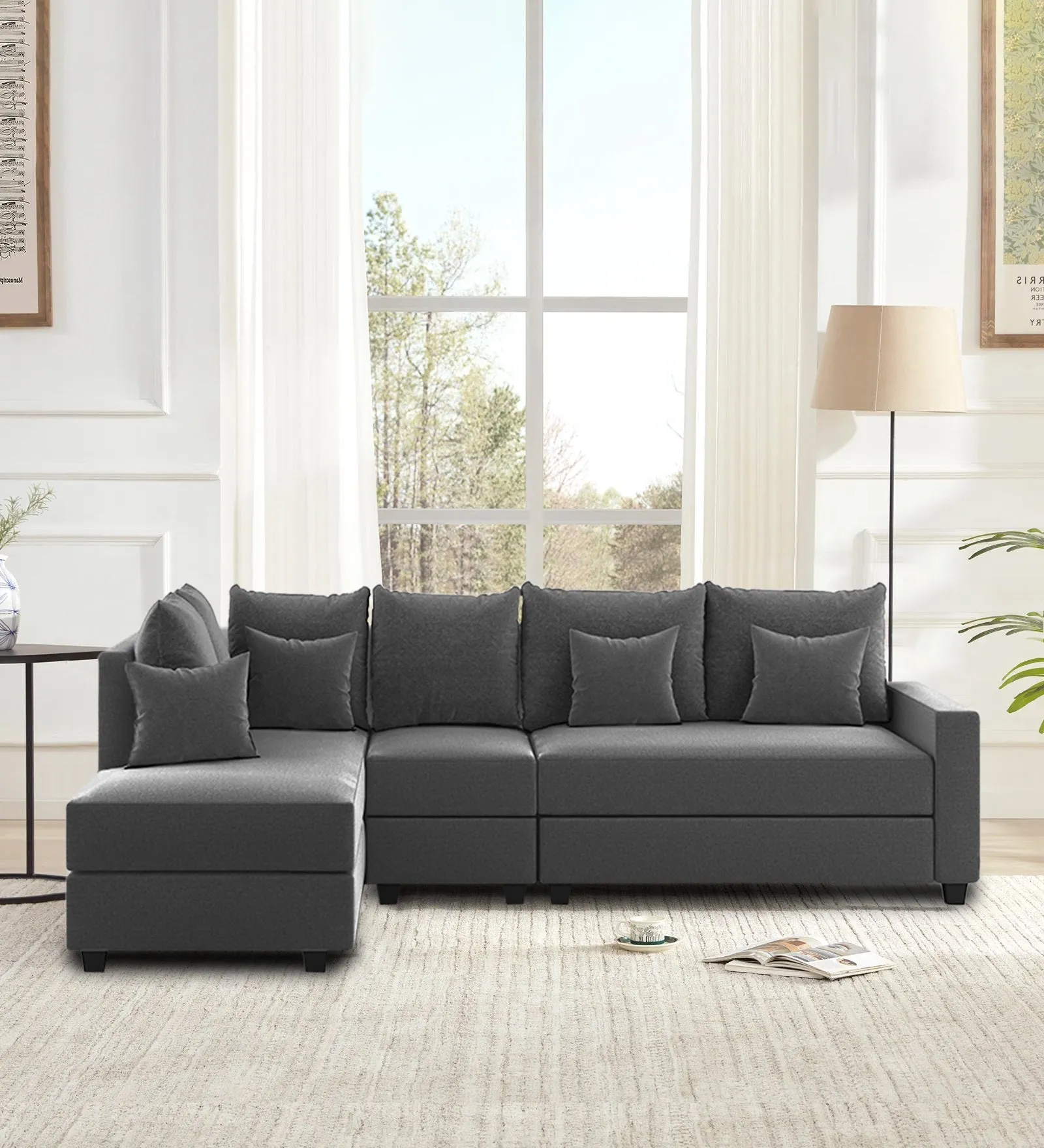 Ginny Fabric RHS Sectional Sofa (3 Lounger) Charcoal Grey Colour