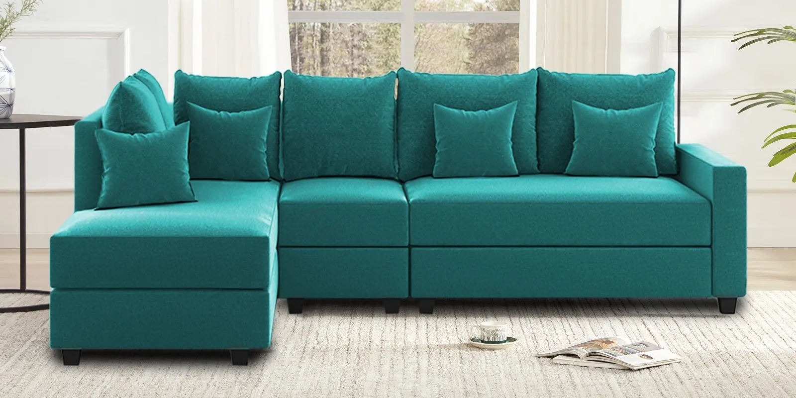 Ginny Fabric RHS Sectional Sofa (3 Lounger) Sea Green Colour