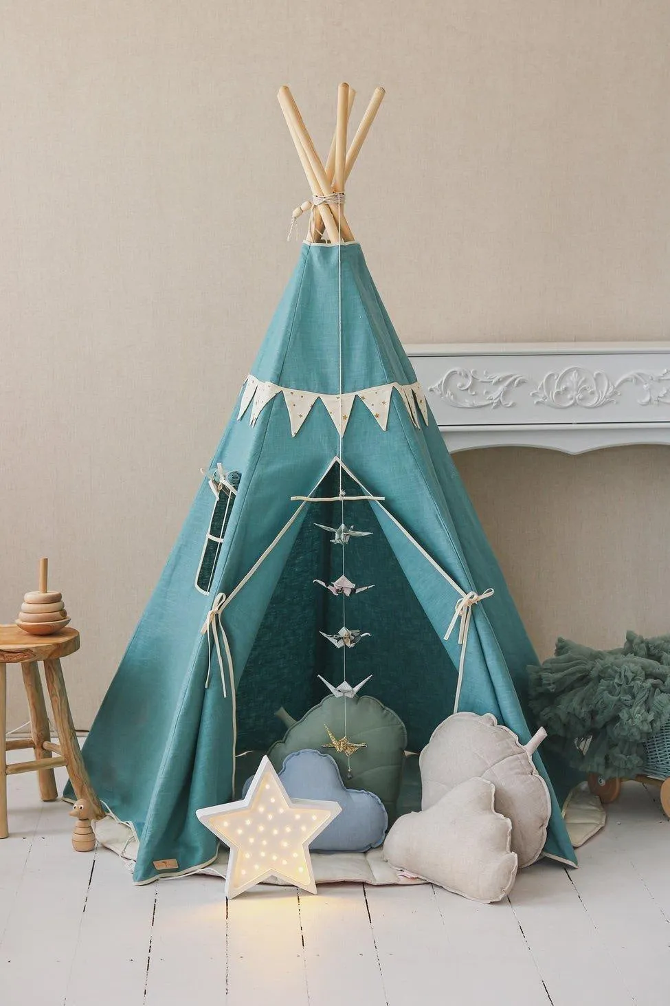 Gold Stars Teepee Tent With Garland And Mat Set