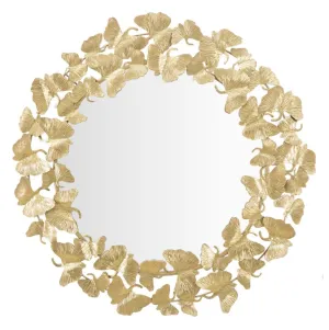 Golden Metal Leaf Round Wall Mirror