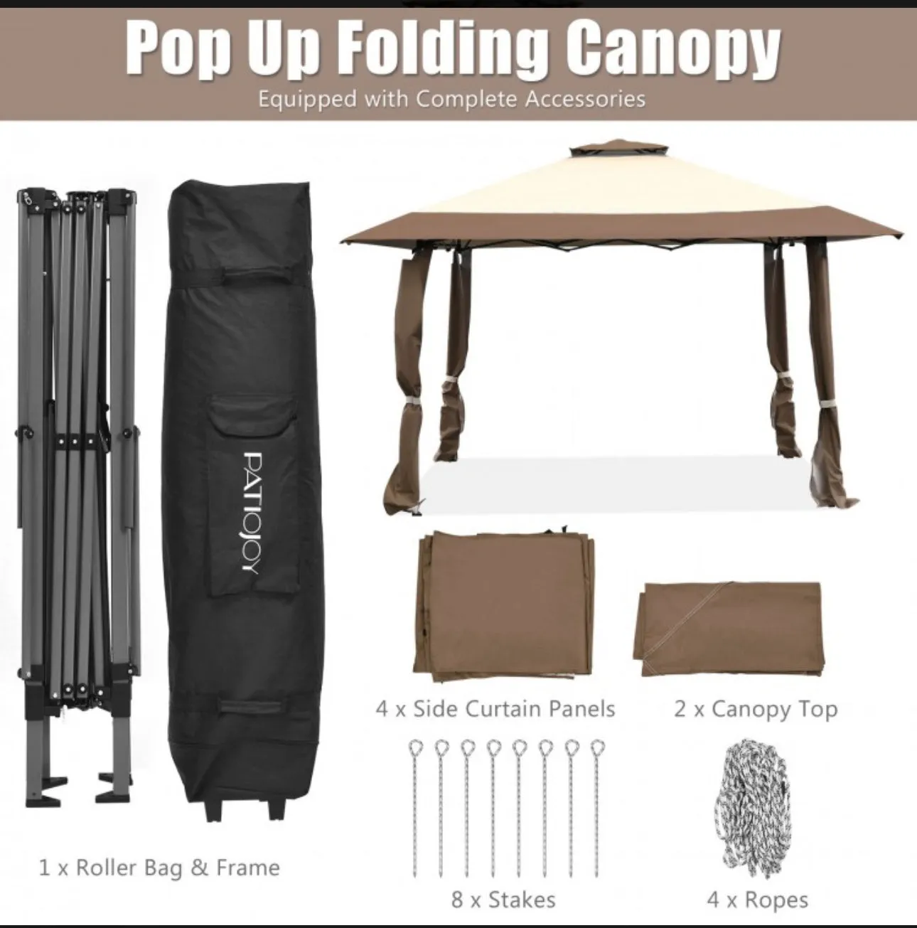 Heavy Duty 13ft By 13ft Beautiful Pop Up Gazebo Tent With Carry Bag For Patio, Garden, The Beach, Pool | Patio Canopy