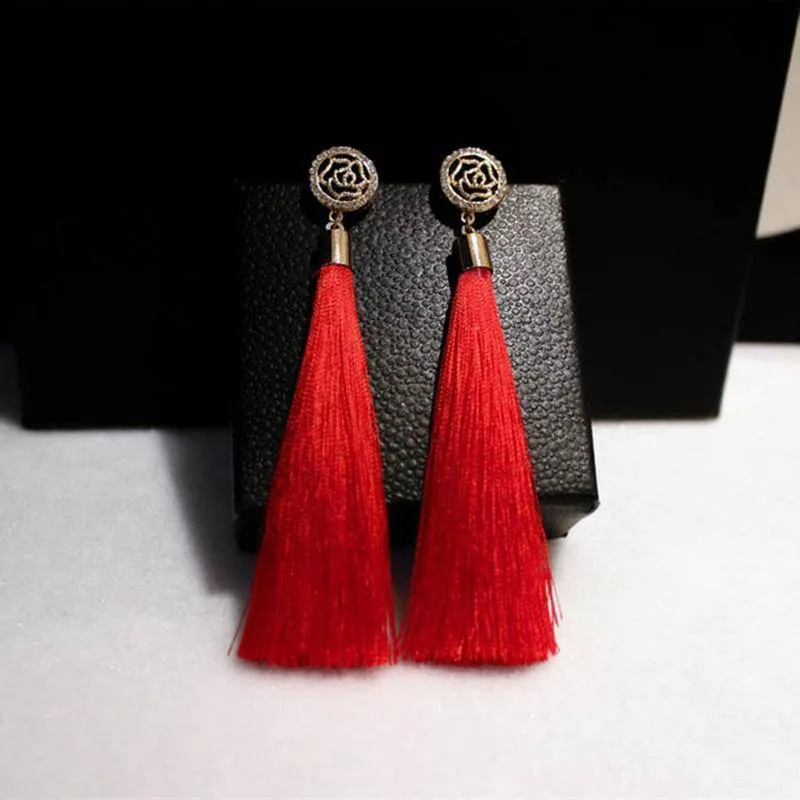 High Quality Camellia Tassel Vintage Earrings