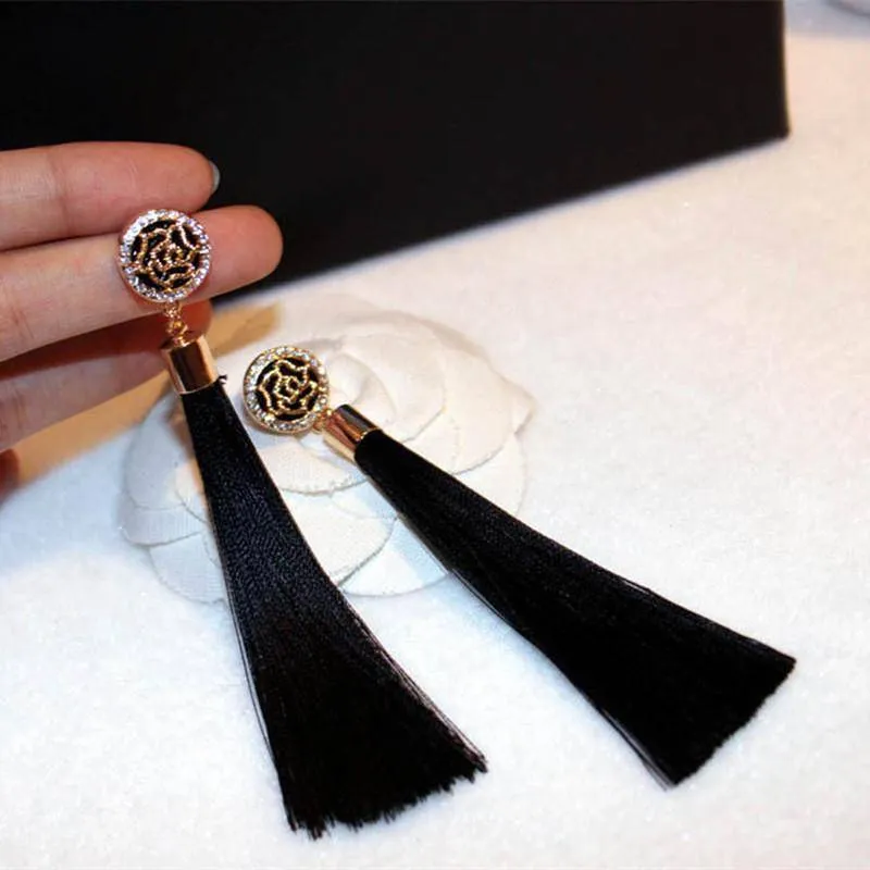 High Quality Camellia Tassel Vintage Earrings