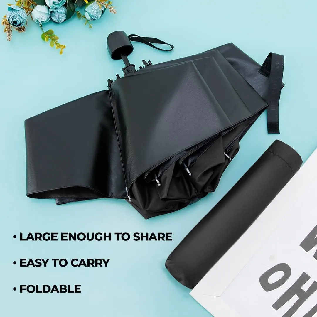 Kuber Industries 3 Fold Manual Umbrella|Windproof, Sunproof & Rainproof|With Polyester Canopy, Sturdy Steel Shaft & Wrist Straps|Easy to Hold & Carry|Umbrella for Women, Men & Kids |Black (Pack Of 4)