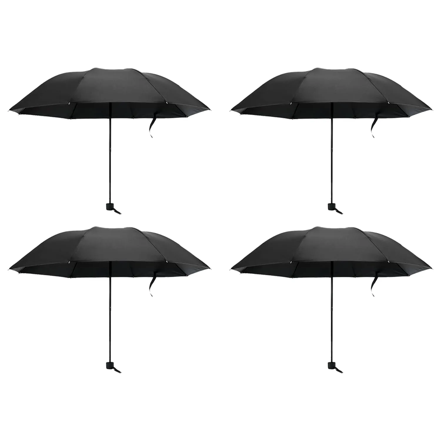 Kuber Industries 3 Fold Manual Umbrella|Windproof, Sunproof & Rainproof|With Polyester Canopy, Sturdy Steel Shaft & Wrist Straps|Easy to Hold & Carry|Umbrella for Women, Men & Kids |Black (Pack Of 4)