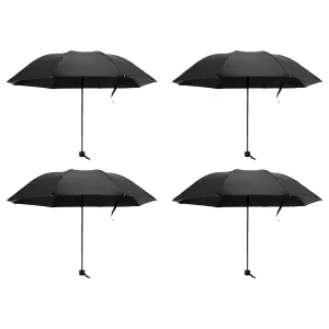 Kuber Industries 3 Fold Manual Umbrella|Windproof, Sunproof & Rainproof|With Polyester Canopy, Sturdy Steel Shaft & Wrist Straps|Easy to Hold & Carry|Umbrella for Women, Men & Kids |Black (Pack Of 4)