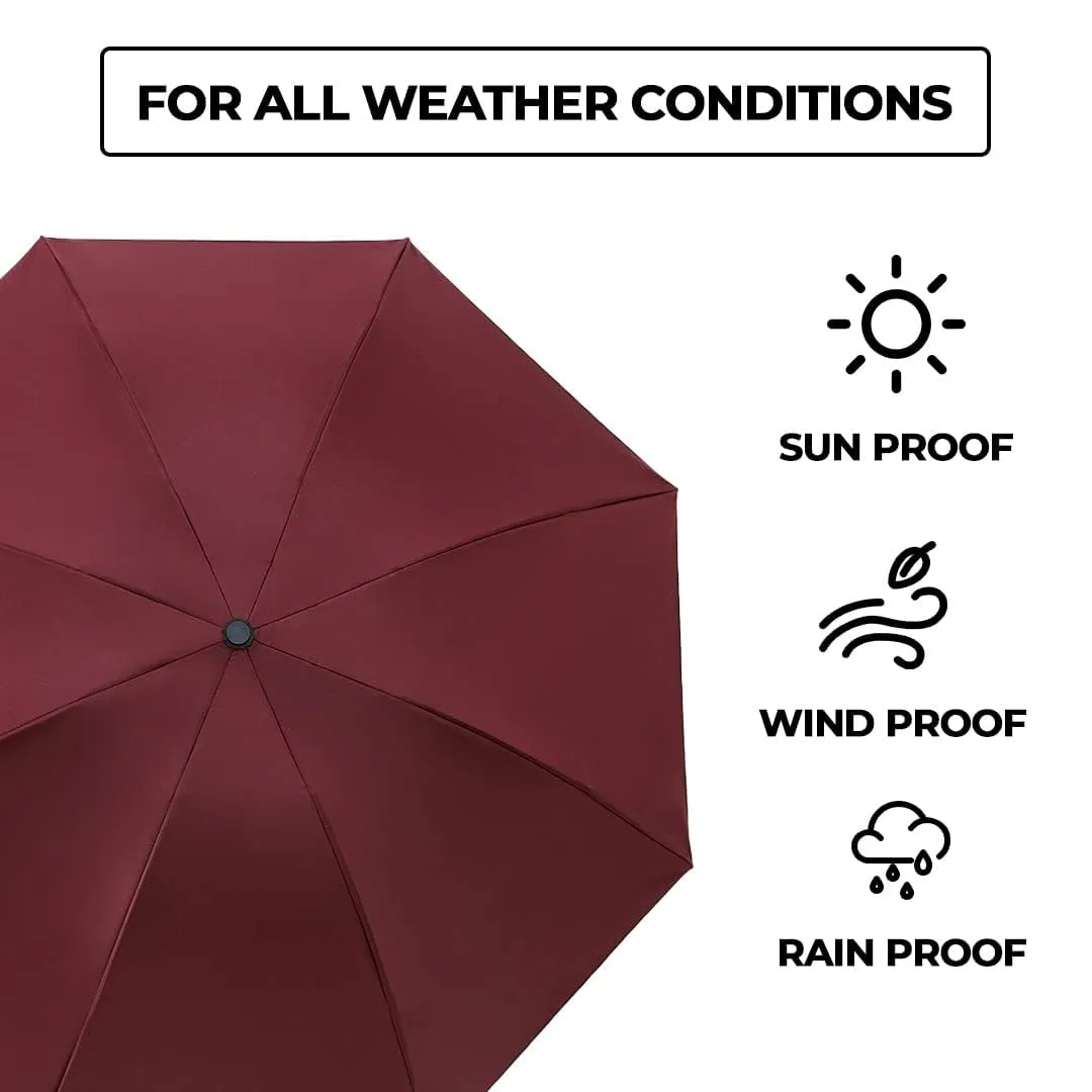 Kuber Industries Pack of 2 Umbrella for Men and Women | Manual Windproof Umbrellas for Rain | Compact Travel Umbrella For Women | Umbrella For Sun Protection | Red