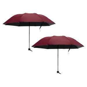 Kuber Industries Pack of 2 Umbrella for Men and Women | Manual Windproof Umbrellas for Rain | Compact Travel Umbrella For Women | Umbrella For Sun Protection | Red