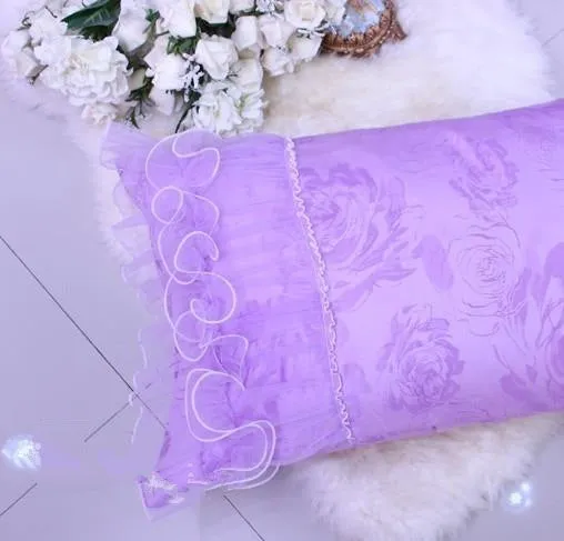 Lace Edging Cotton Princess Luxury 4-Piece Purple Duvet Covers/Bedding Sets