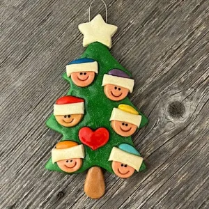 Large family Christmas tree with faces Christmas ornament.