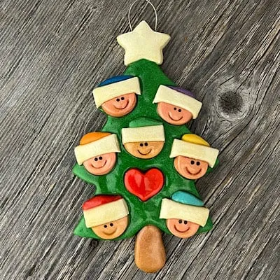 Large family Christmas tree with faces Christmas ornament.