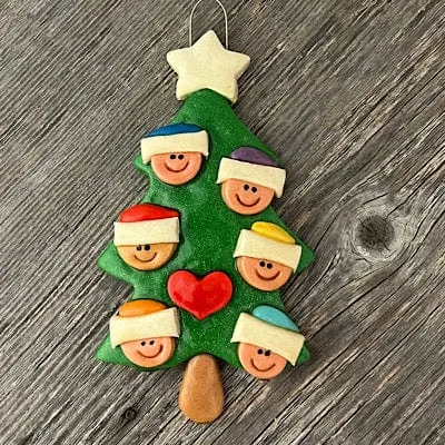 Large family Christmas tree with faces Christmas ornament.