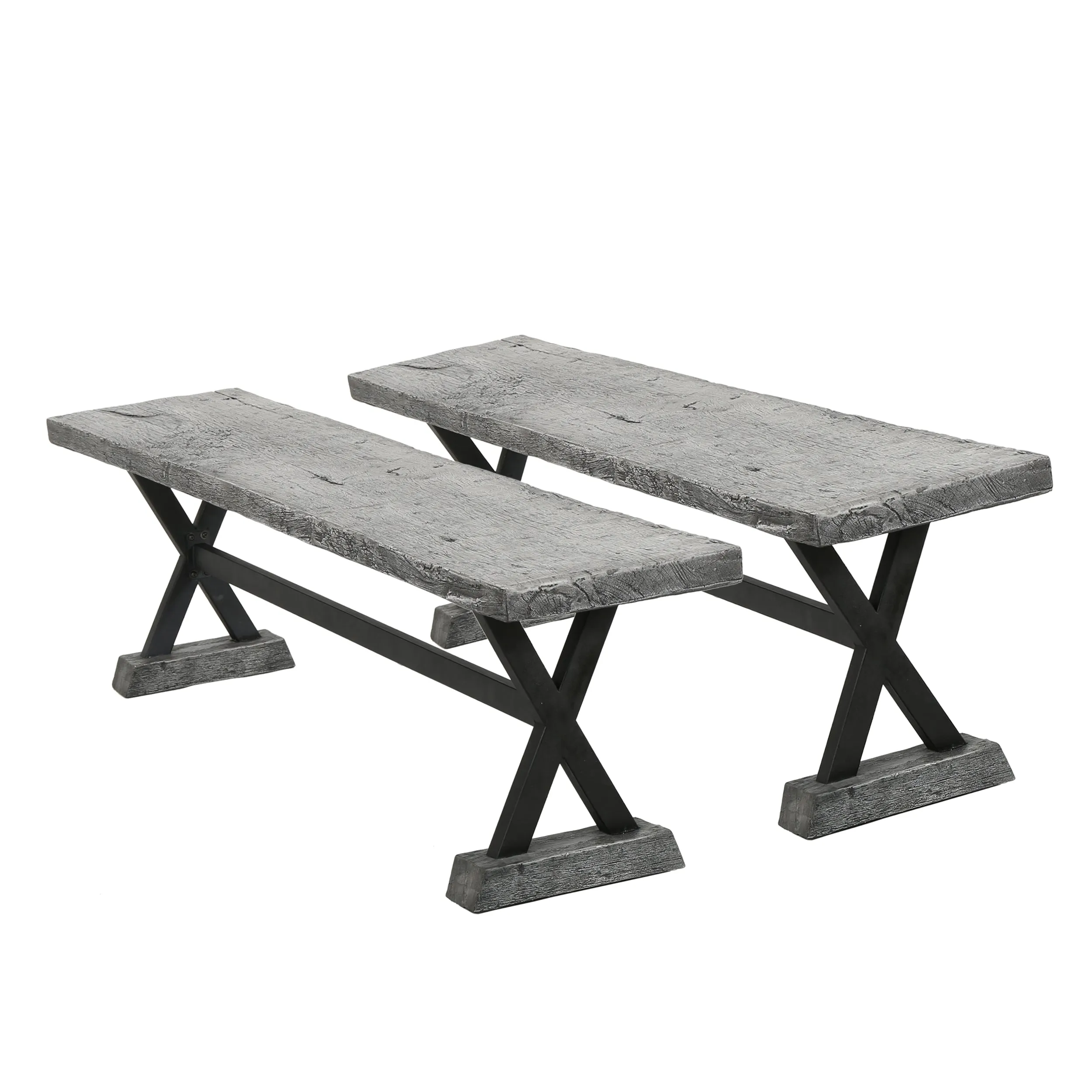 Lavelle Farmhouse Distressed Gray Lightweight Concrete Dining Benches (Set of 2)