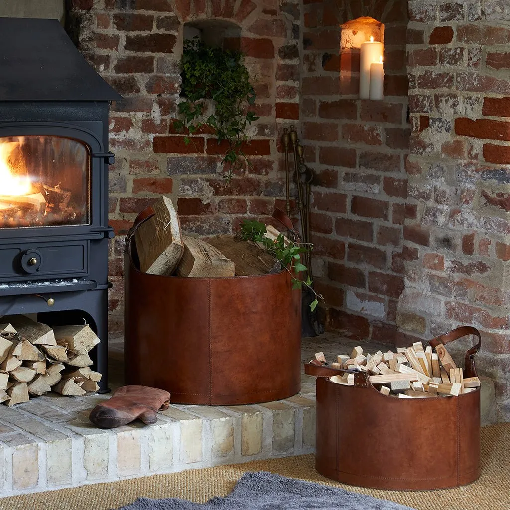 Leather Round Log Basket