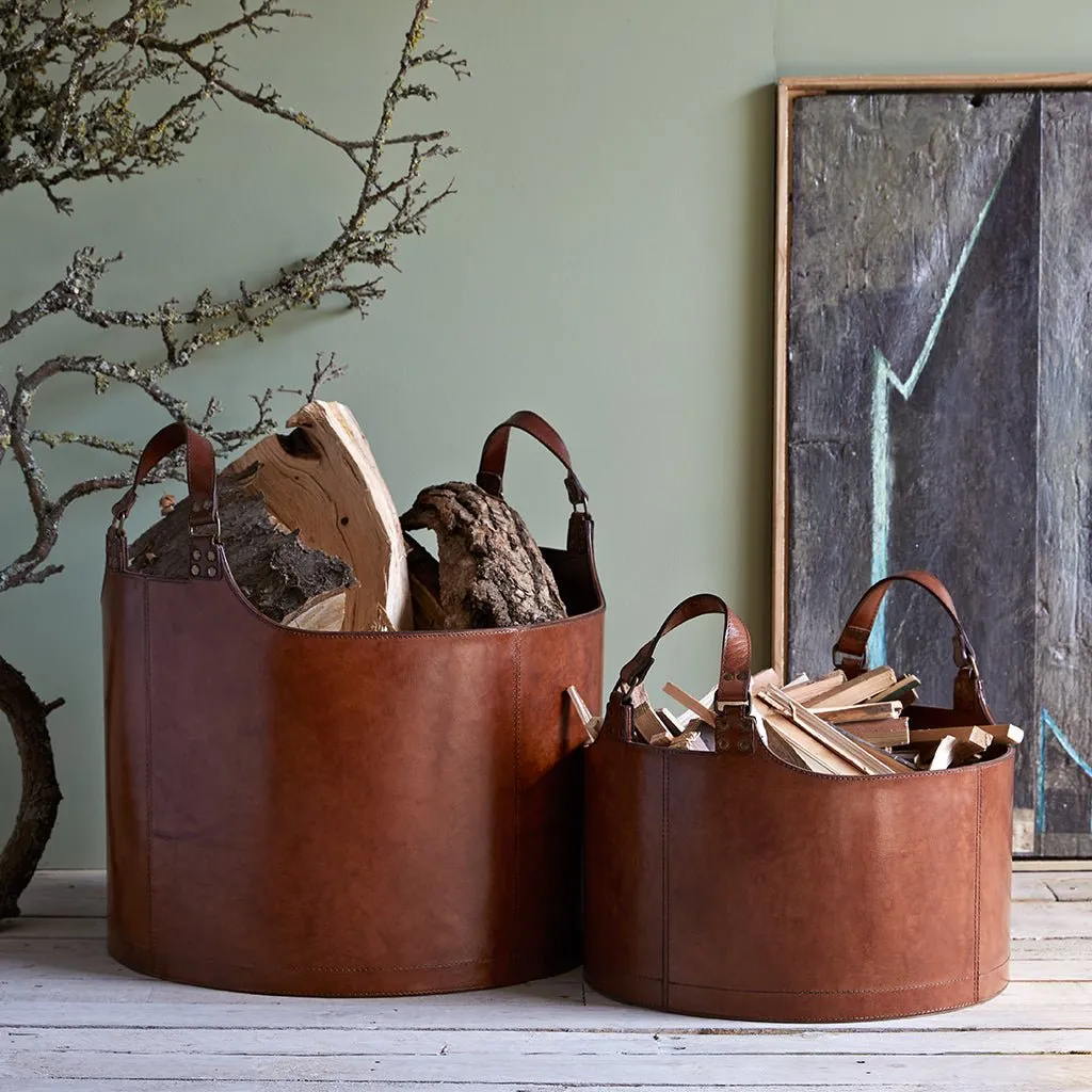 Leather Round Log Basket