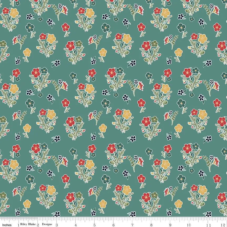 Love You S’more Floral Teal Cotton Yardage by Gracey Larson | Riley Blake Designs