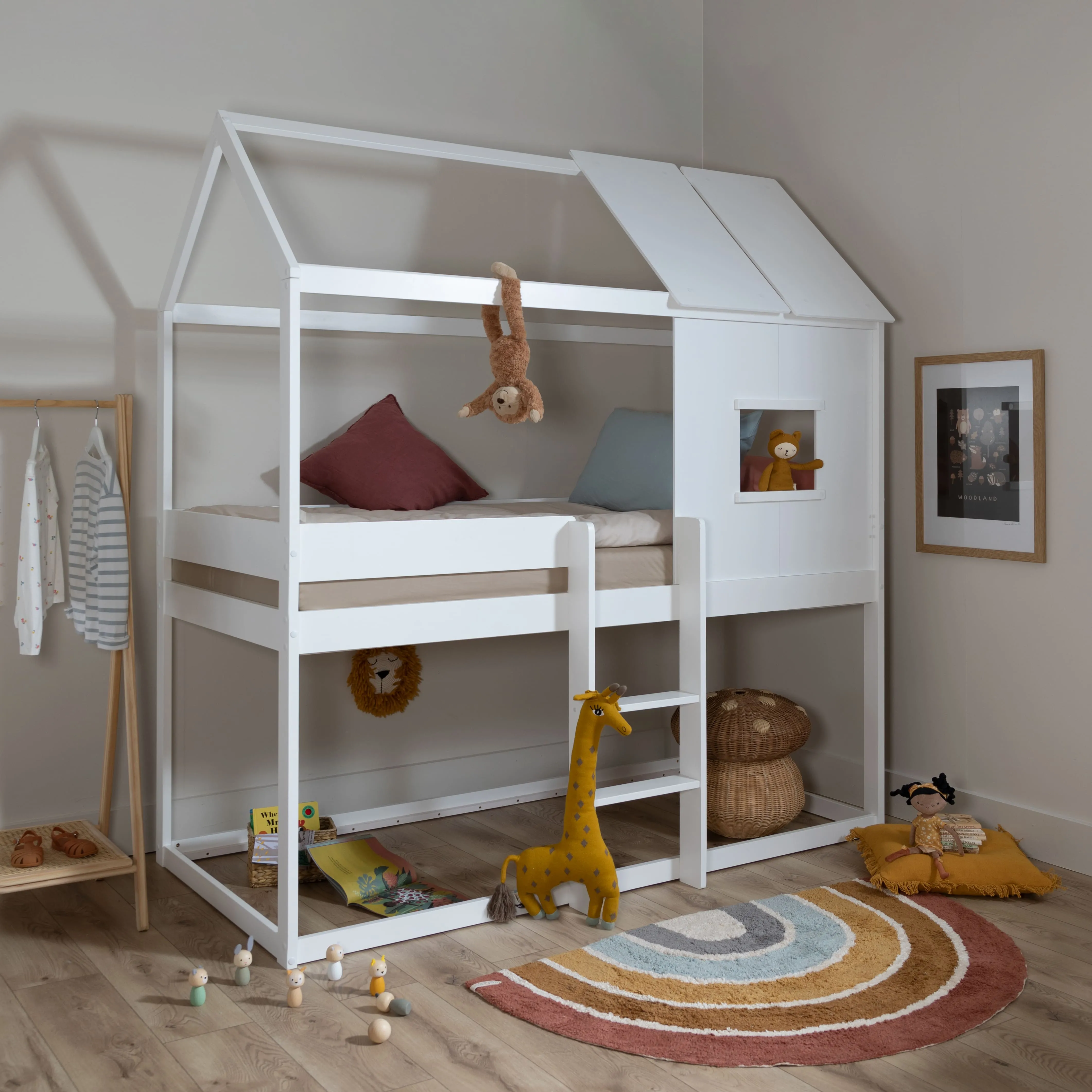 Luka Treehouse Midsleeper Bed with Tent Options in Classic White