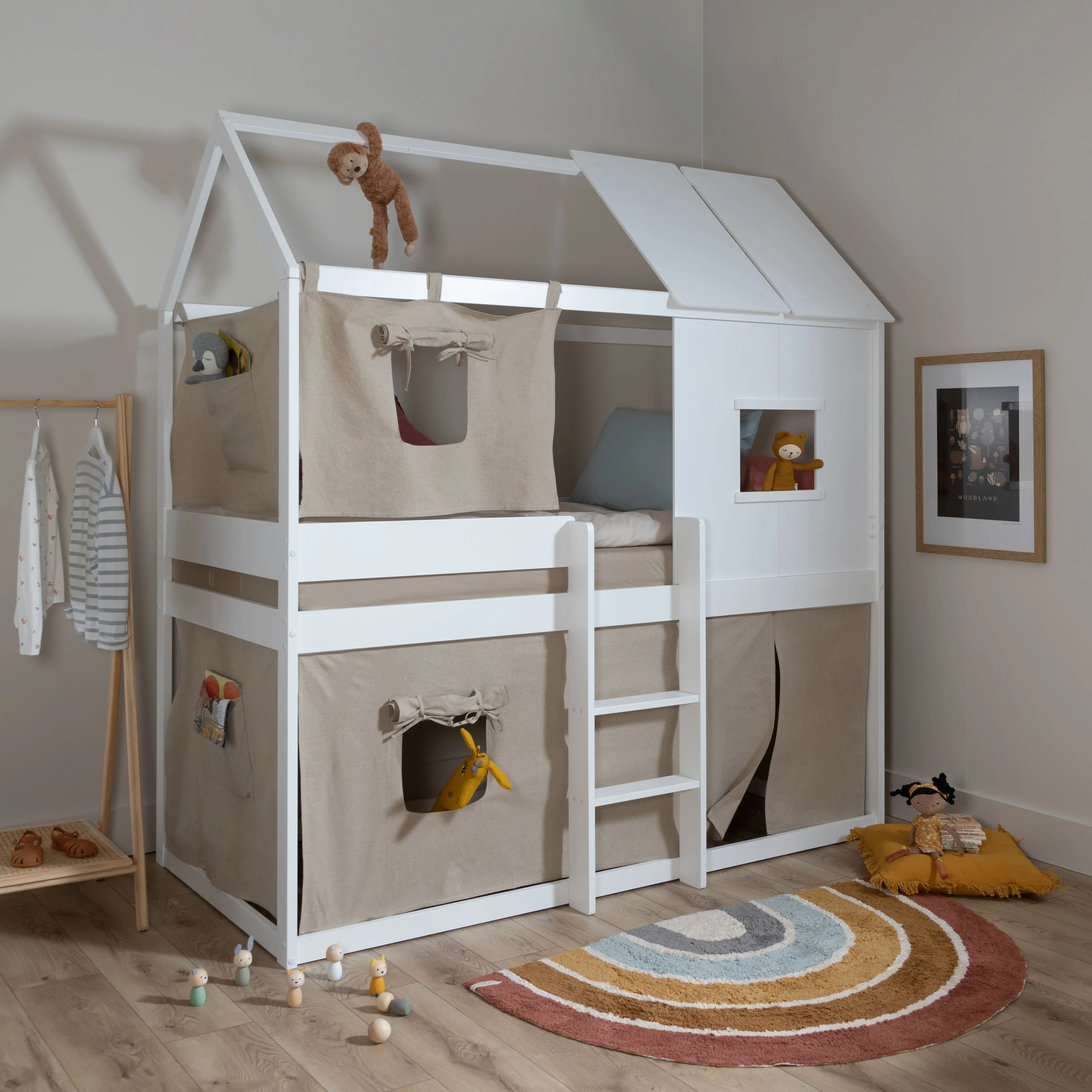 Luka Treehouse Midsleeper Bed with Tent Options in Classic White