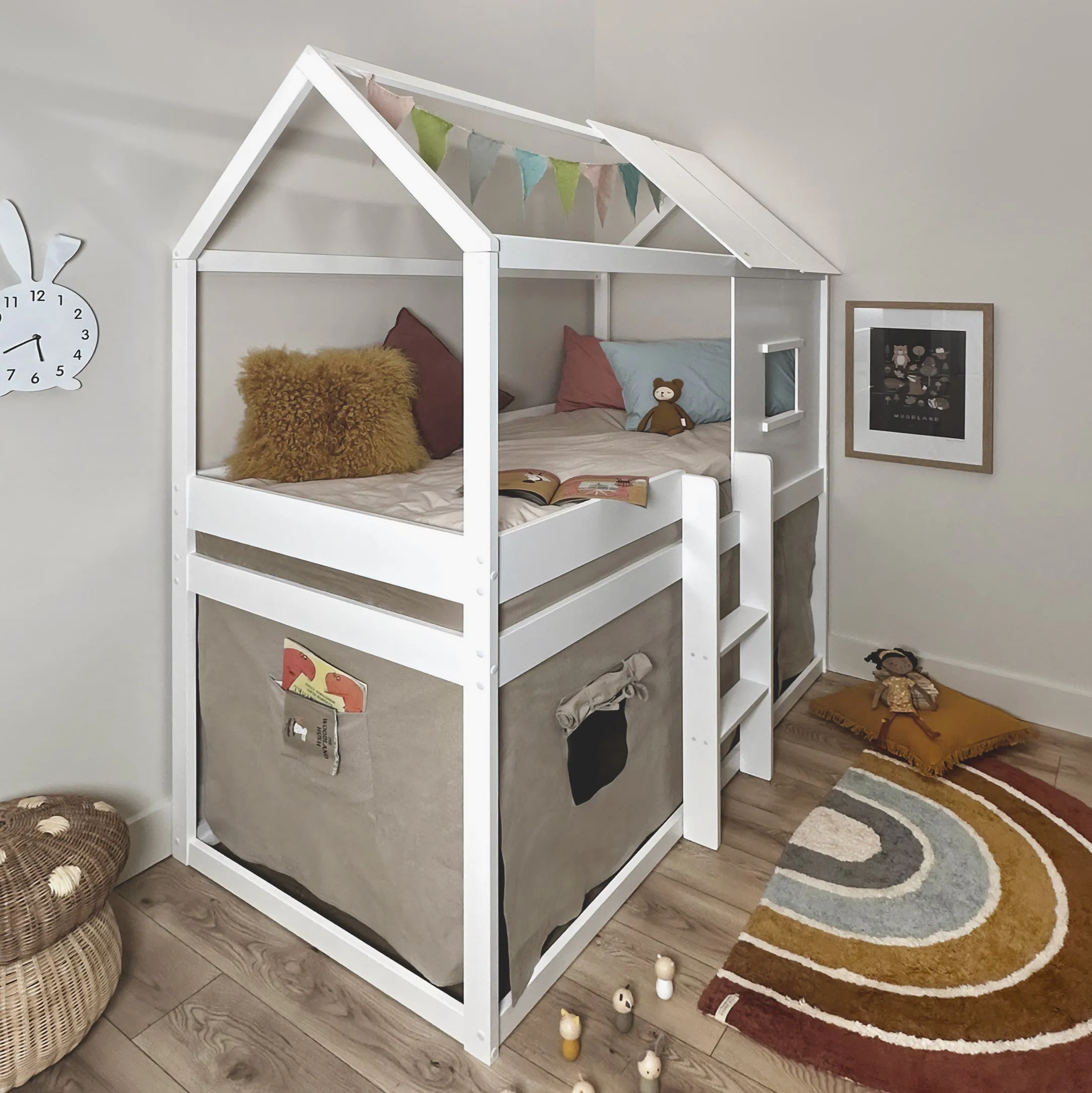 Luka Treehouse Midsleeper Bed with Tent Options in Classic White