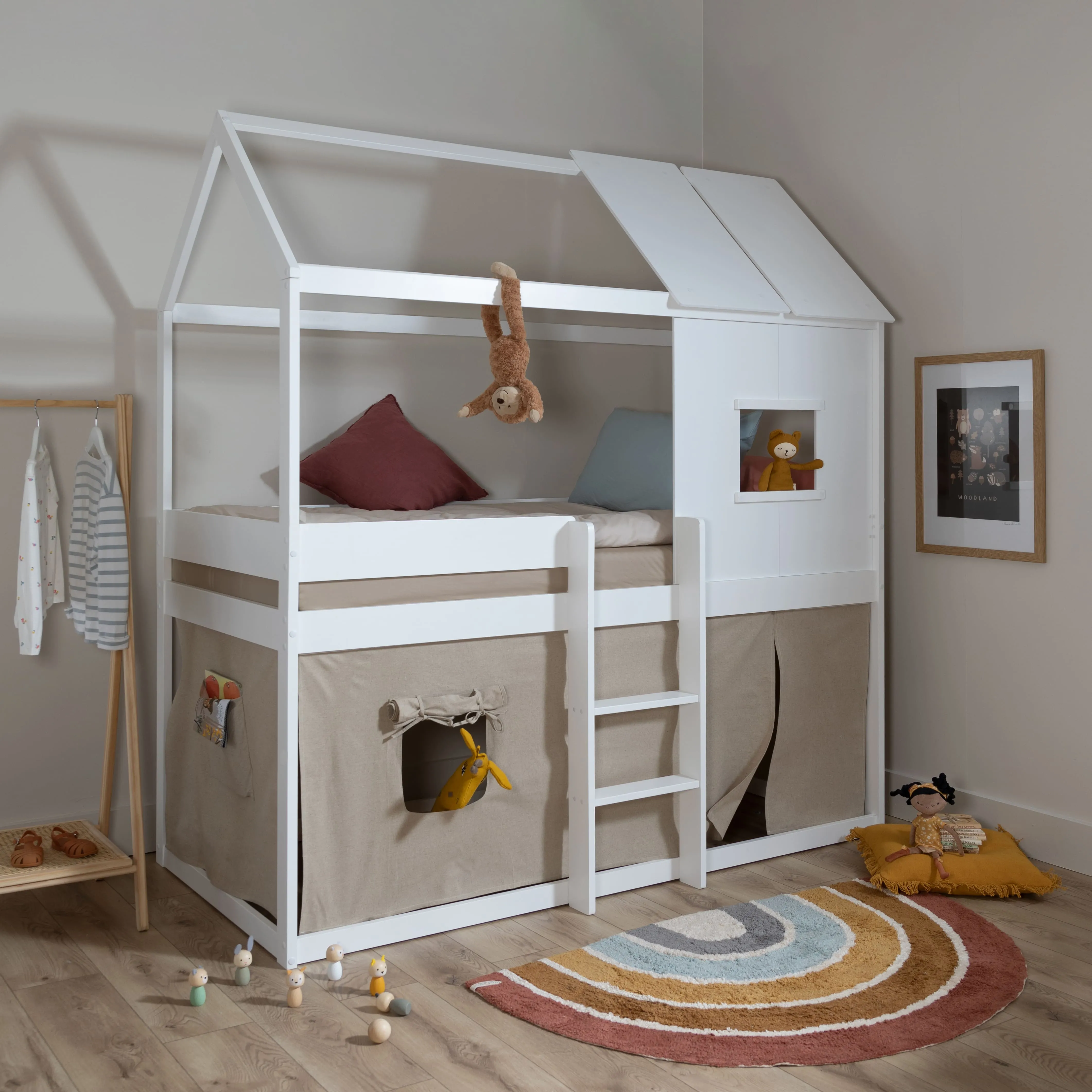 Luka Treehouse Midsleeper Bed with Tent Options in Classic White