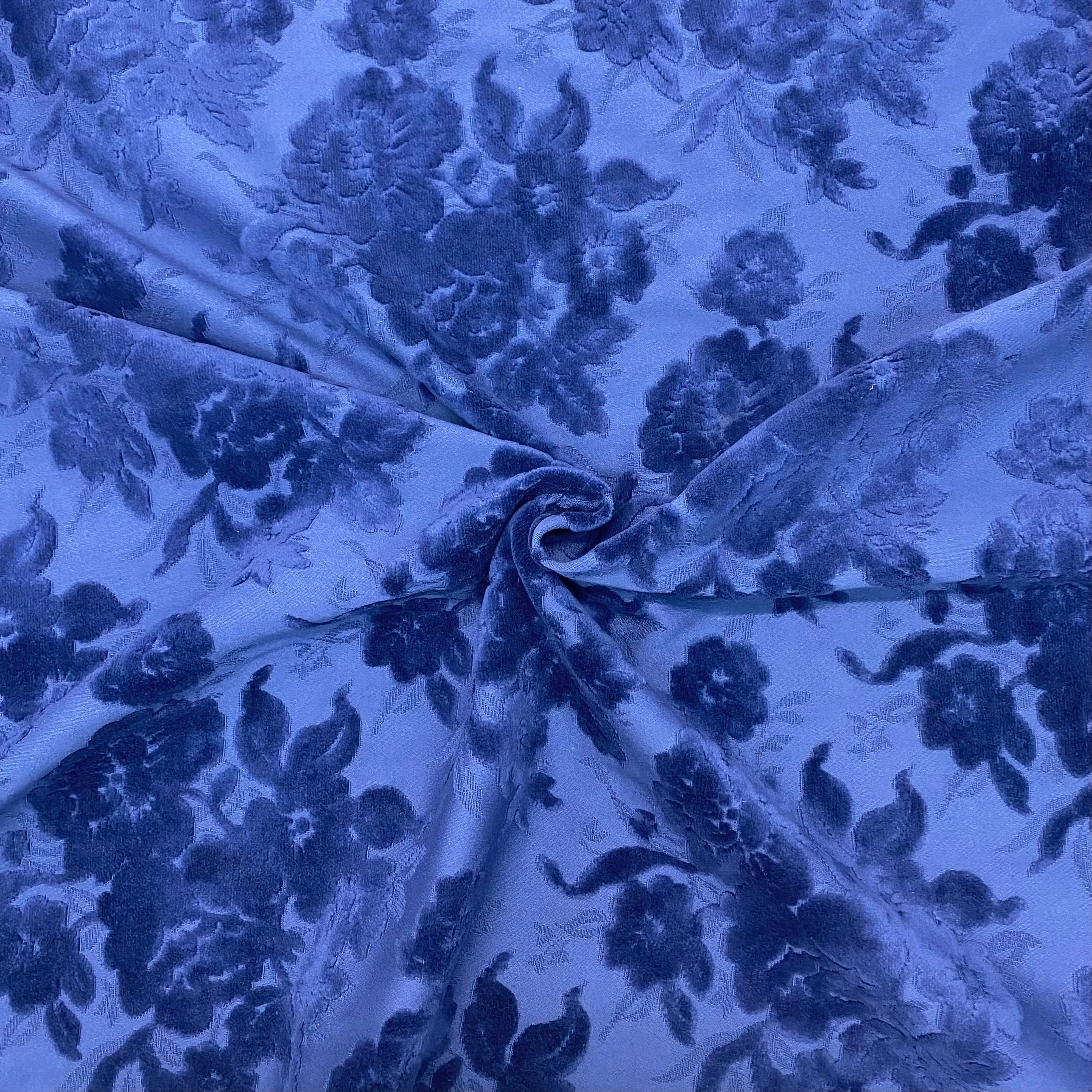 Luxury Azul Velvet Floral Damask Upholstery Fabric 54"