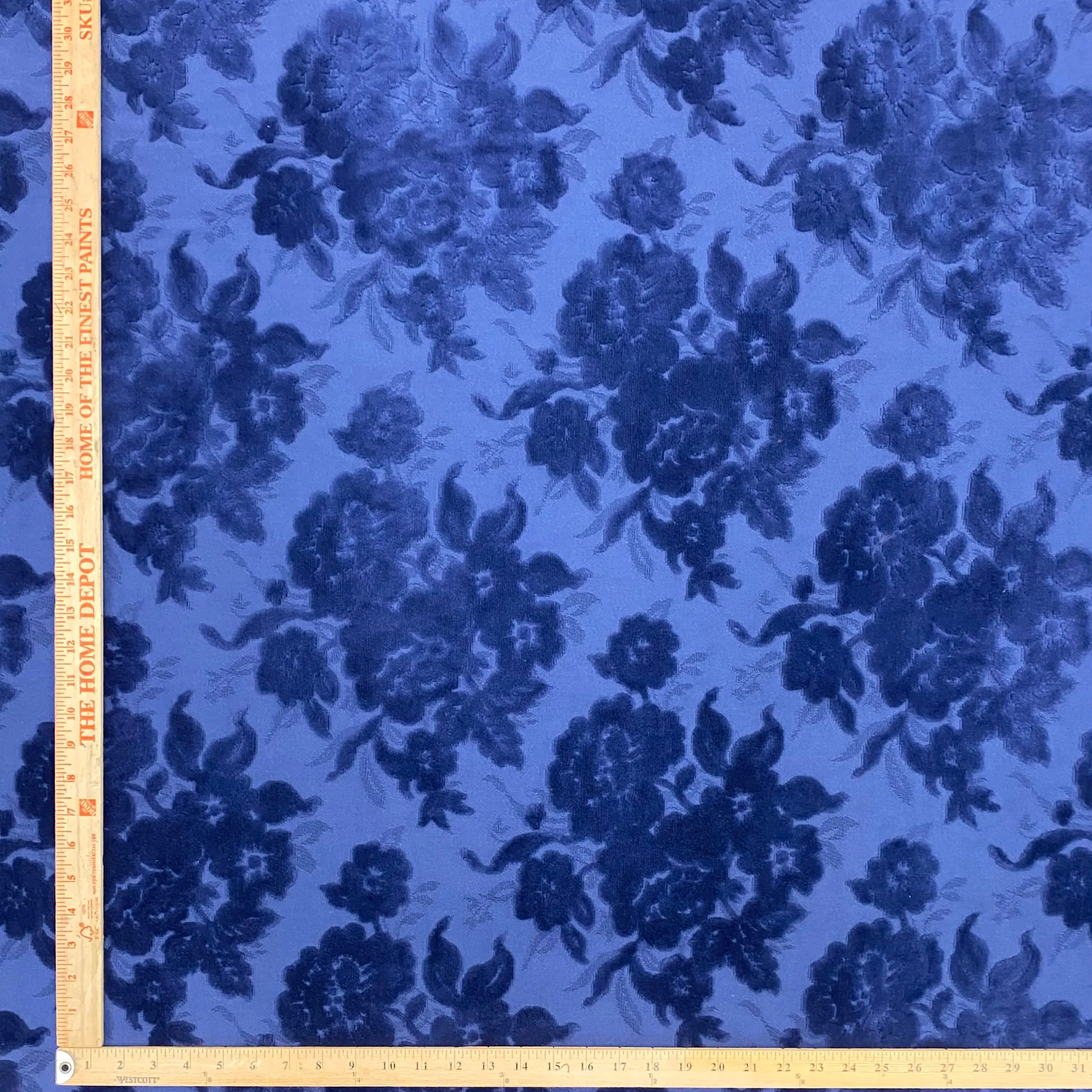 Luxury Azul Velvet Floral Damask Upholstery Fabric 54"