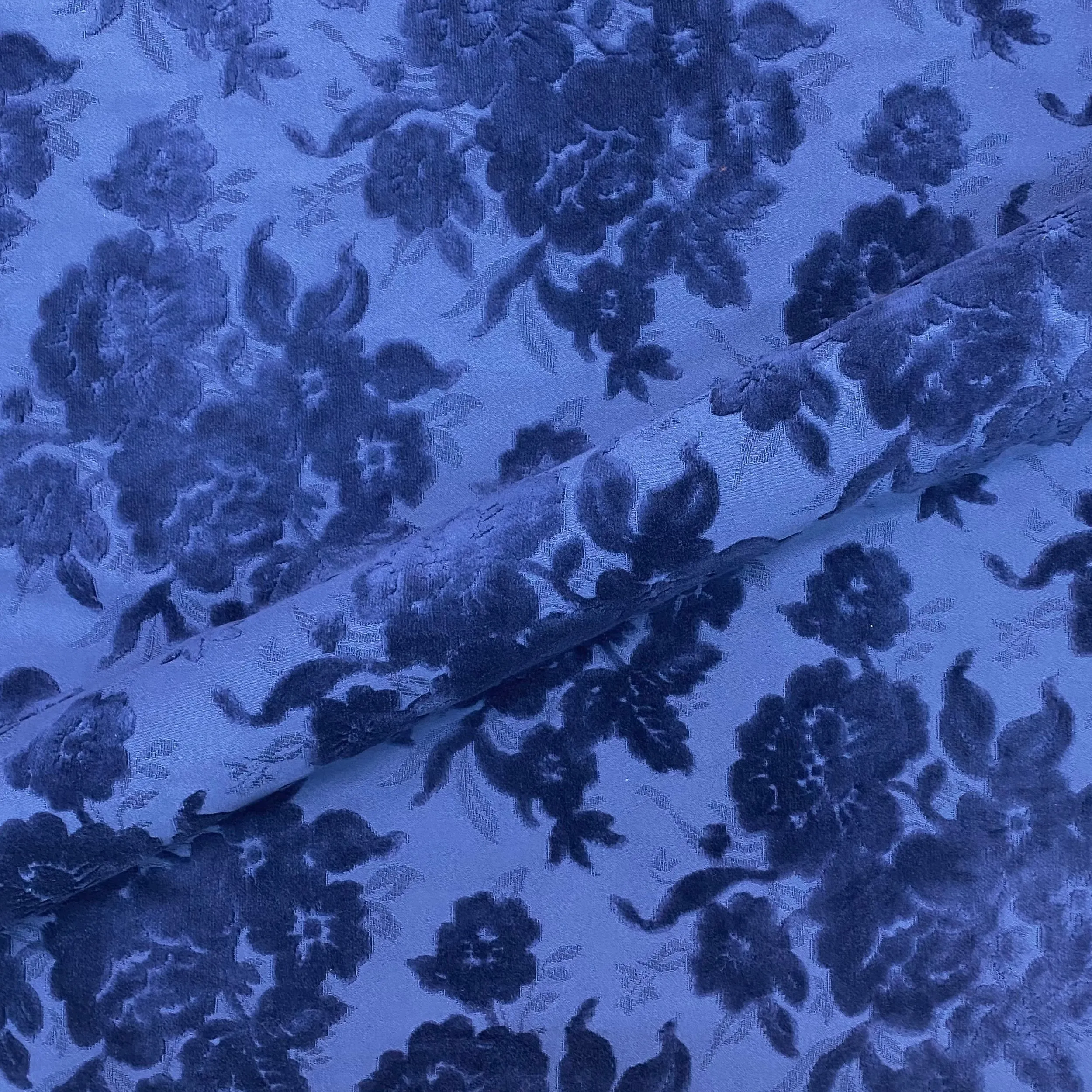 Luxury Azul Velvet Floral Damask Upholstery Fabric 54"