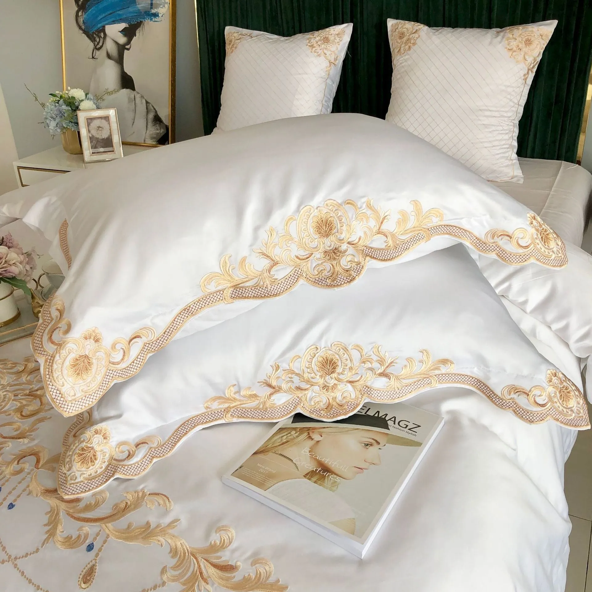 Luxury Silky Egyptian Silk-Cotton Royal Embroidery Duvet Cover Set