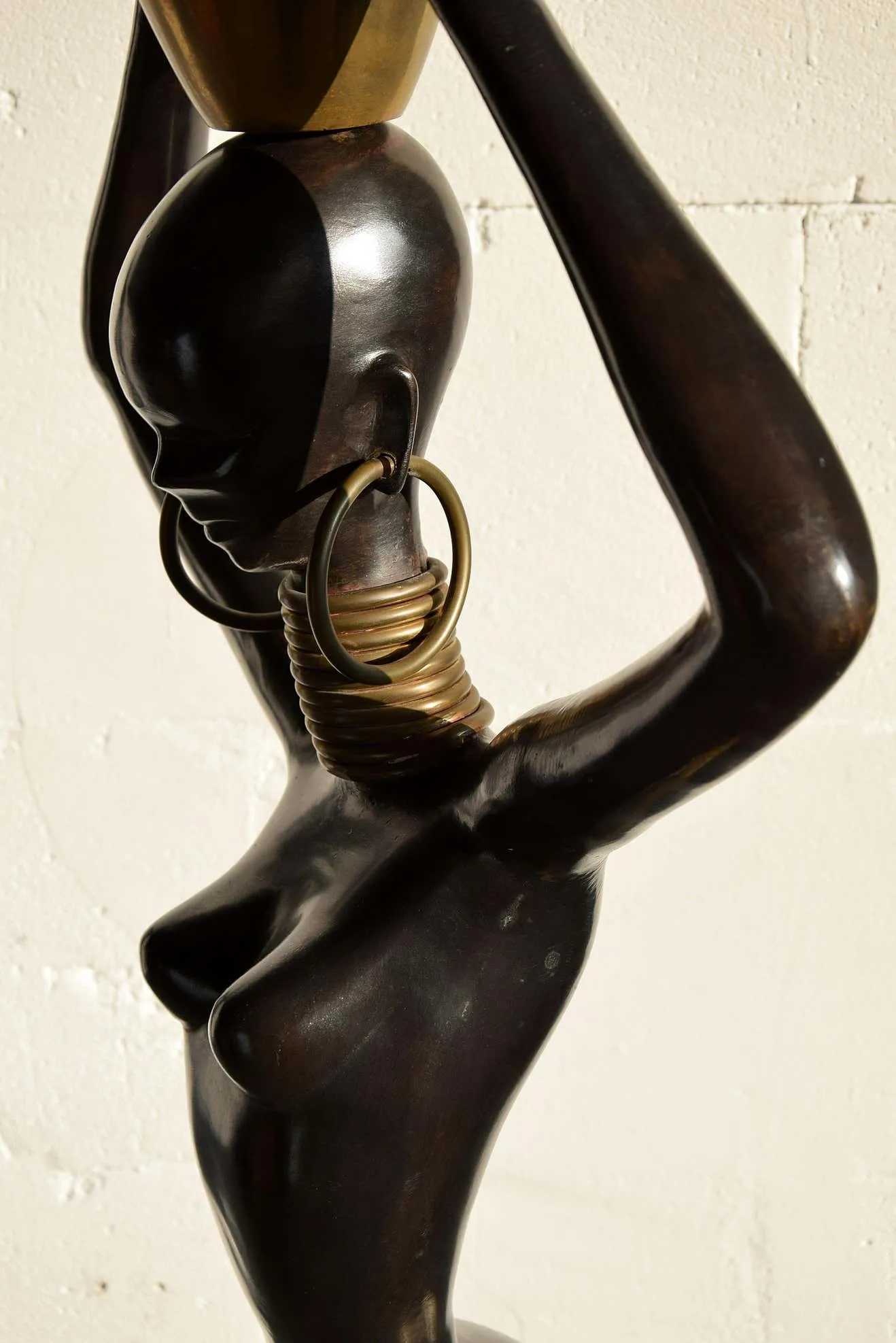 Mid-Century Modern Life Size Brass and Copper Statue of African Beauty