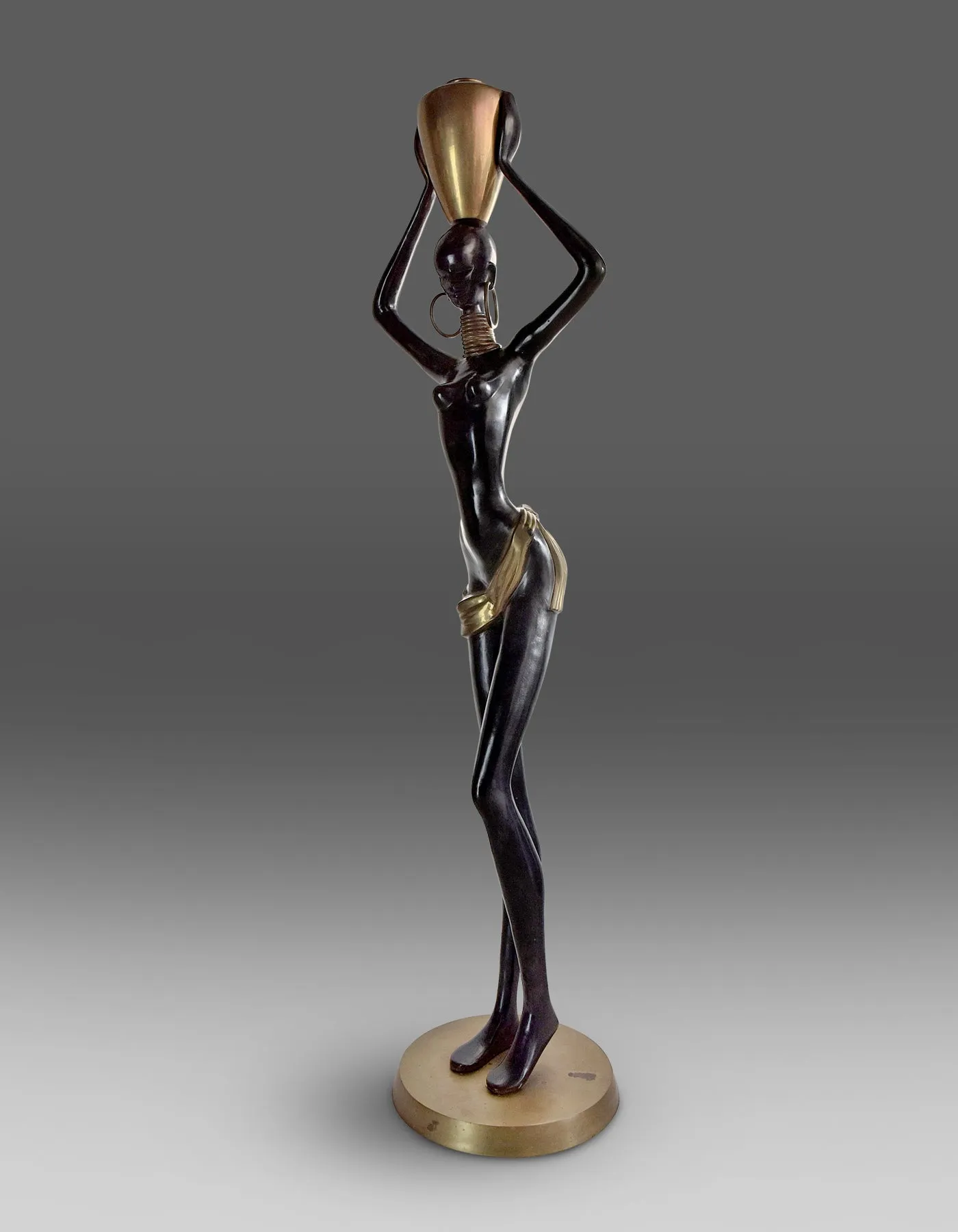 Mid-Century Modern Life Size Brass and Copper Statue of African Beauty