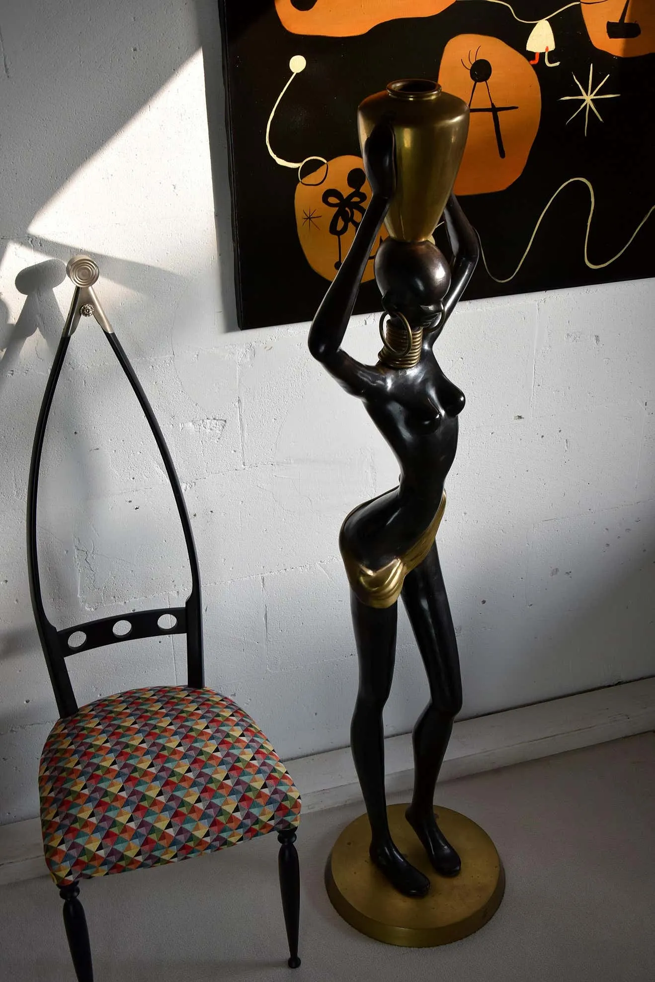 Mid-Century Modern Life Size Brass and Copper Statue of African Beauty