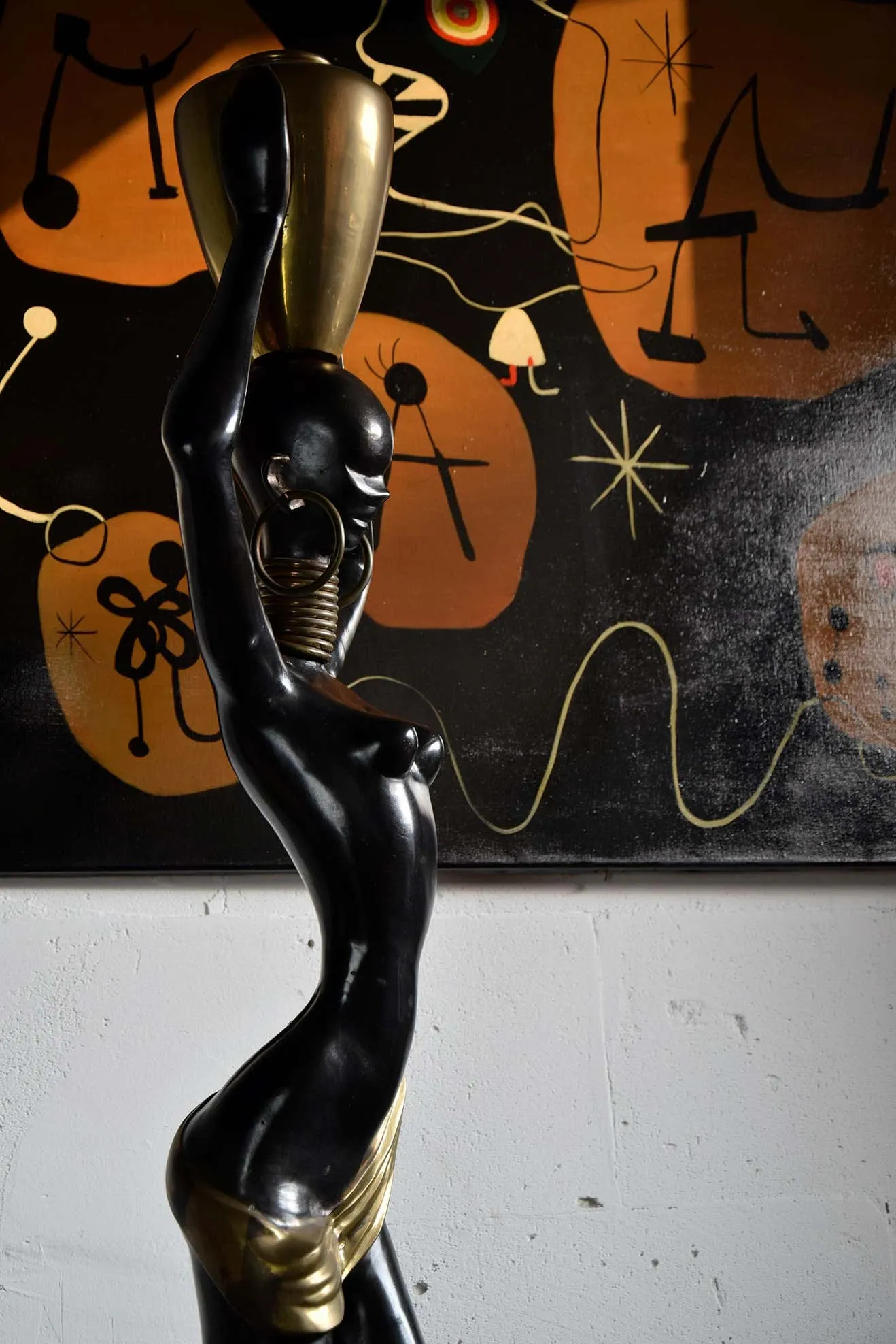 Mid-Century Modern Life Size Brass and Copper Statue of African Beauty