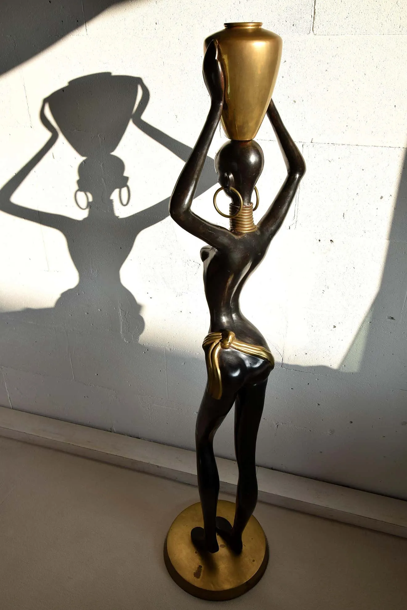 Mid-Century Modern Life Size Brass and Copper Statue of African Beauty