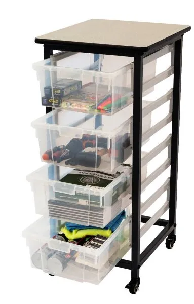 Mobile Bin Storage Unit - Single Row w/ (4) Large Clear Bins