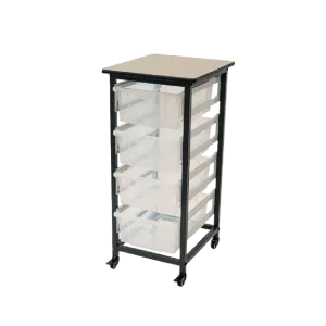 Mobile Bin Storage Unit - Single Row w/ (4) Large Clear Bins