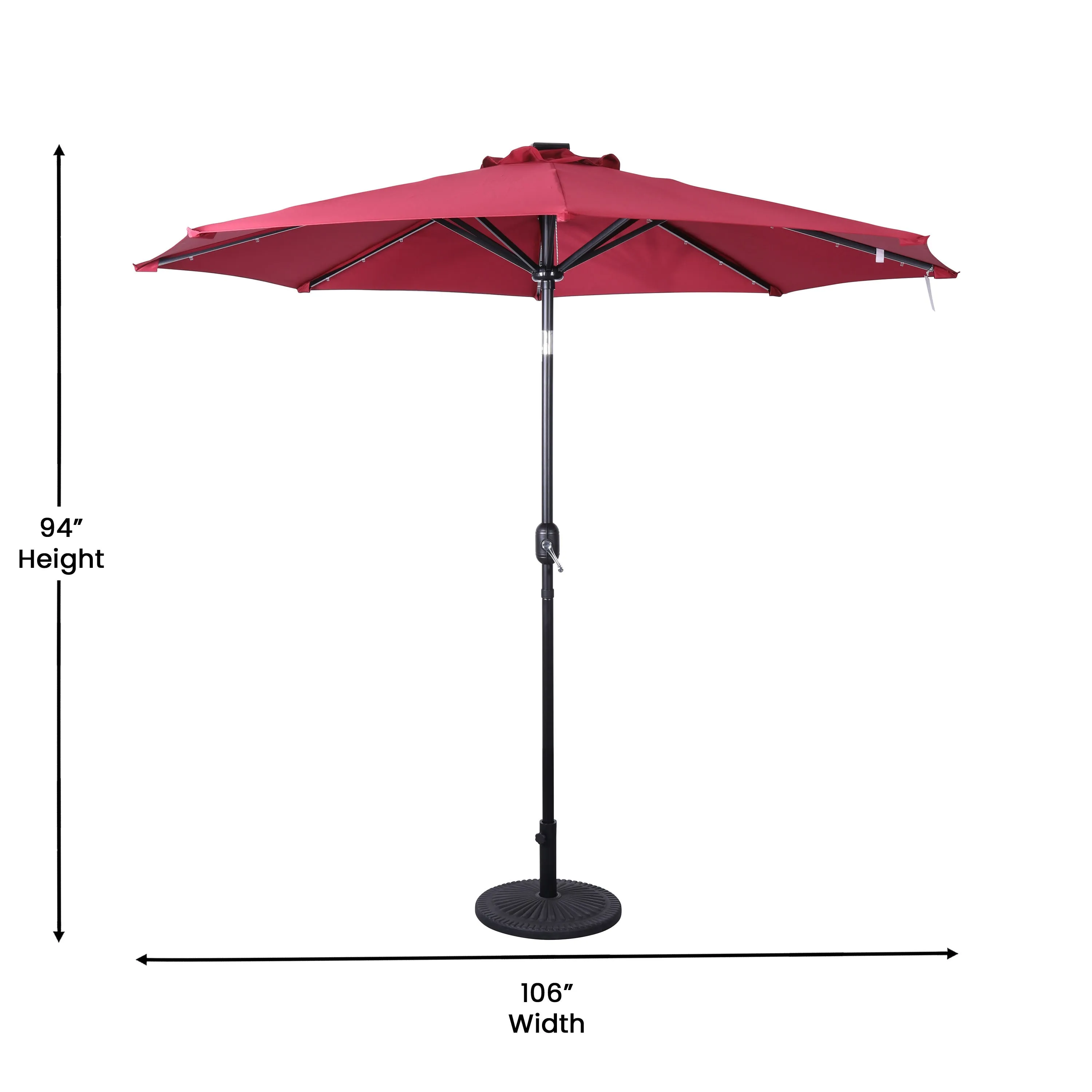 Montego Commercial Grade 9ft Round Solar LED Umbrella with Crank Lift and Tilt Function