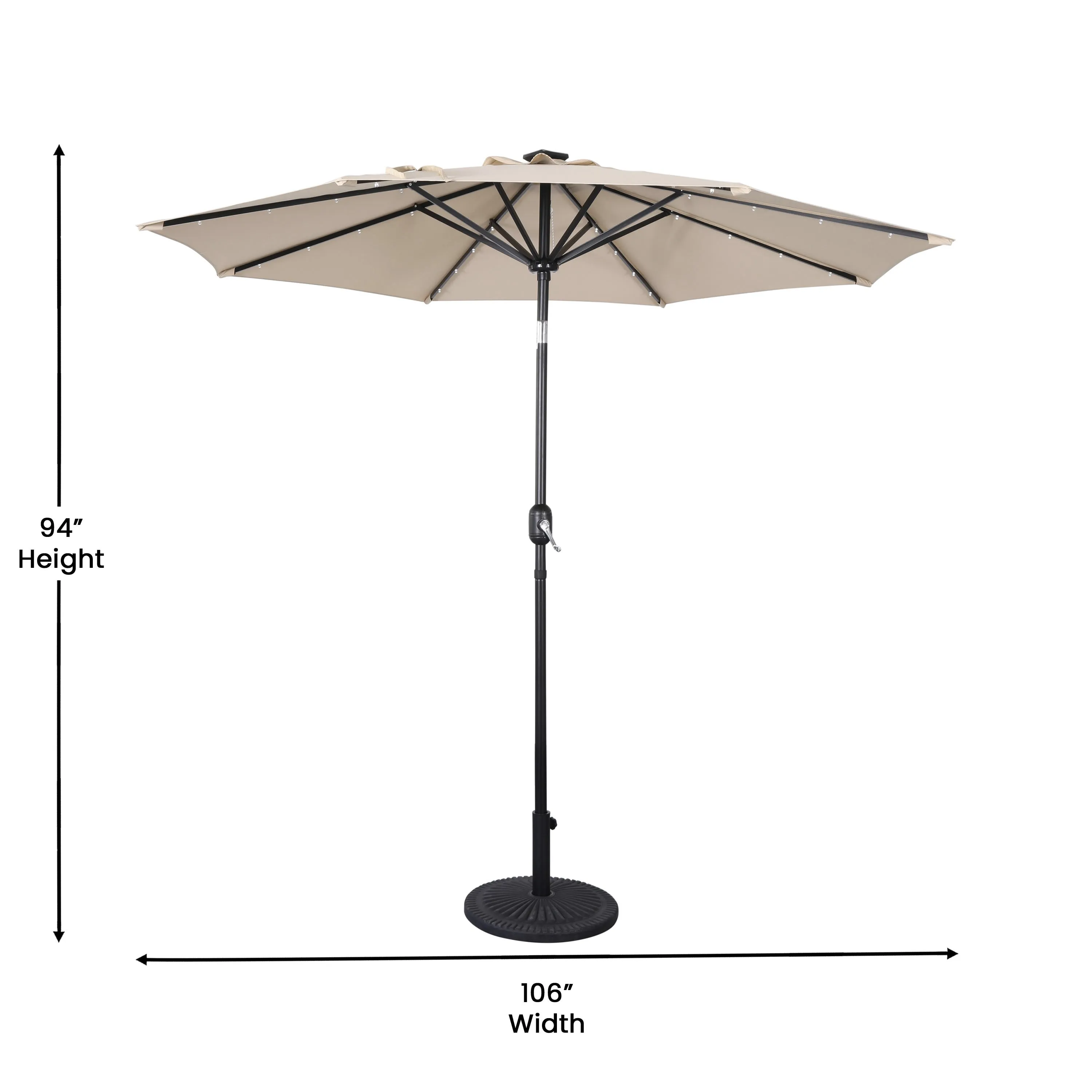 Montego Commercial Grade 9ft Round Solar LED Umbrella with Crank Lift and Tilt Function