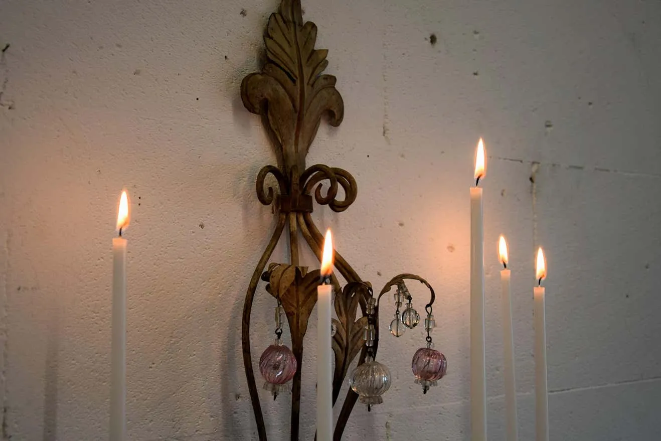 Murano Glass and Iron Belle Epoque Wall Candle Holder