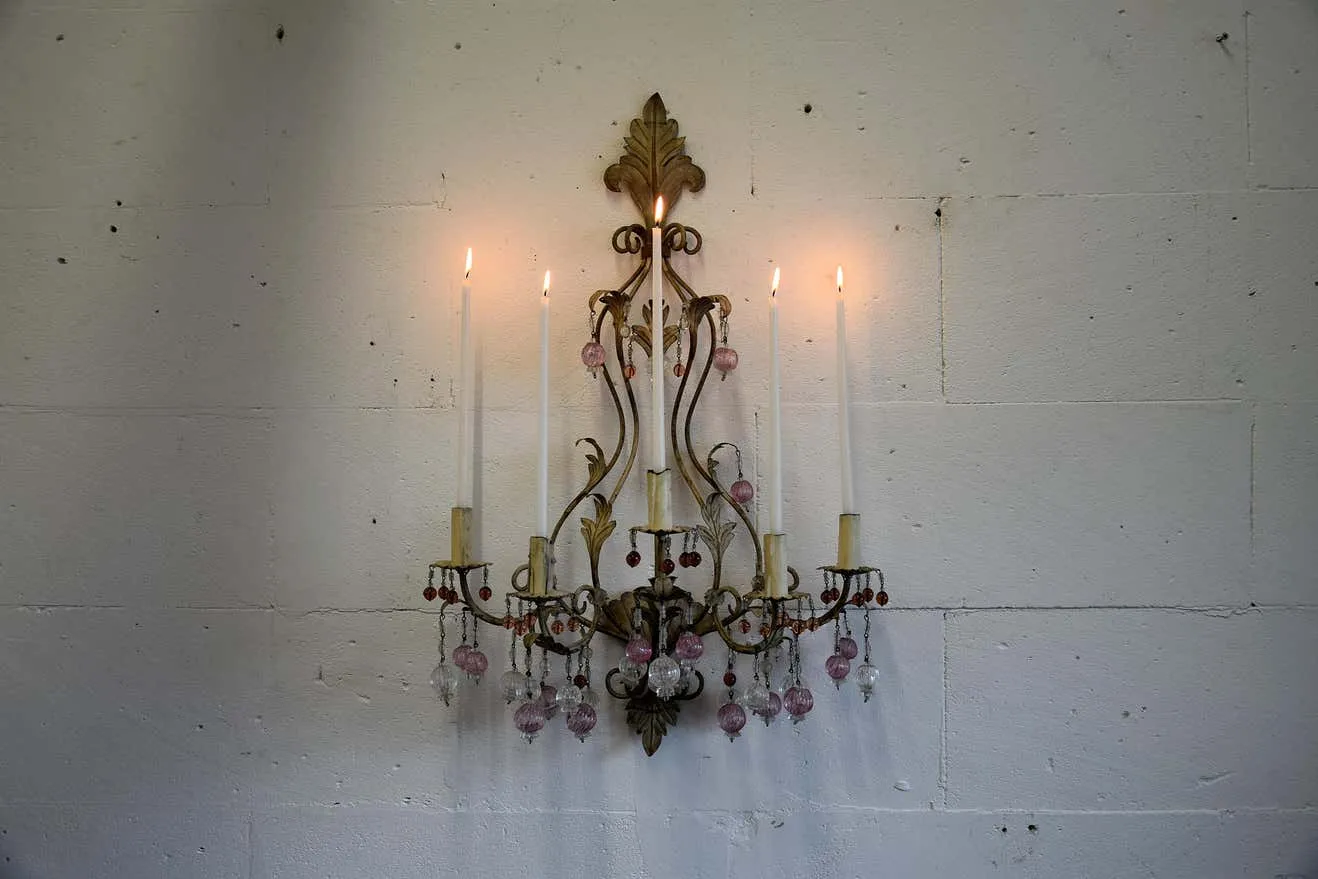 Murano Glass and Iron Belle Epoque Wall Candle Holder