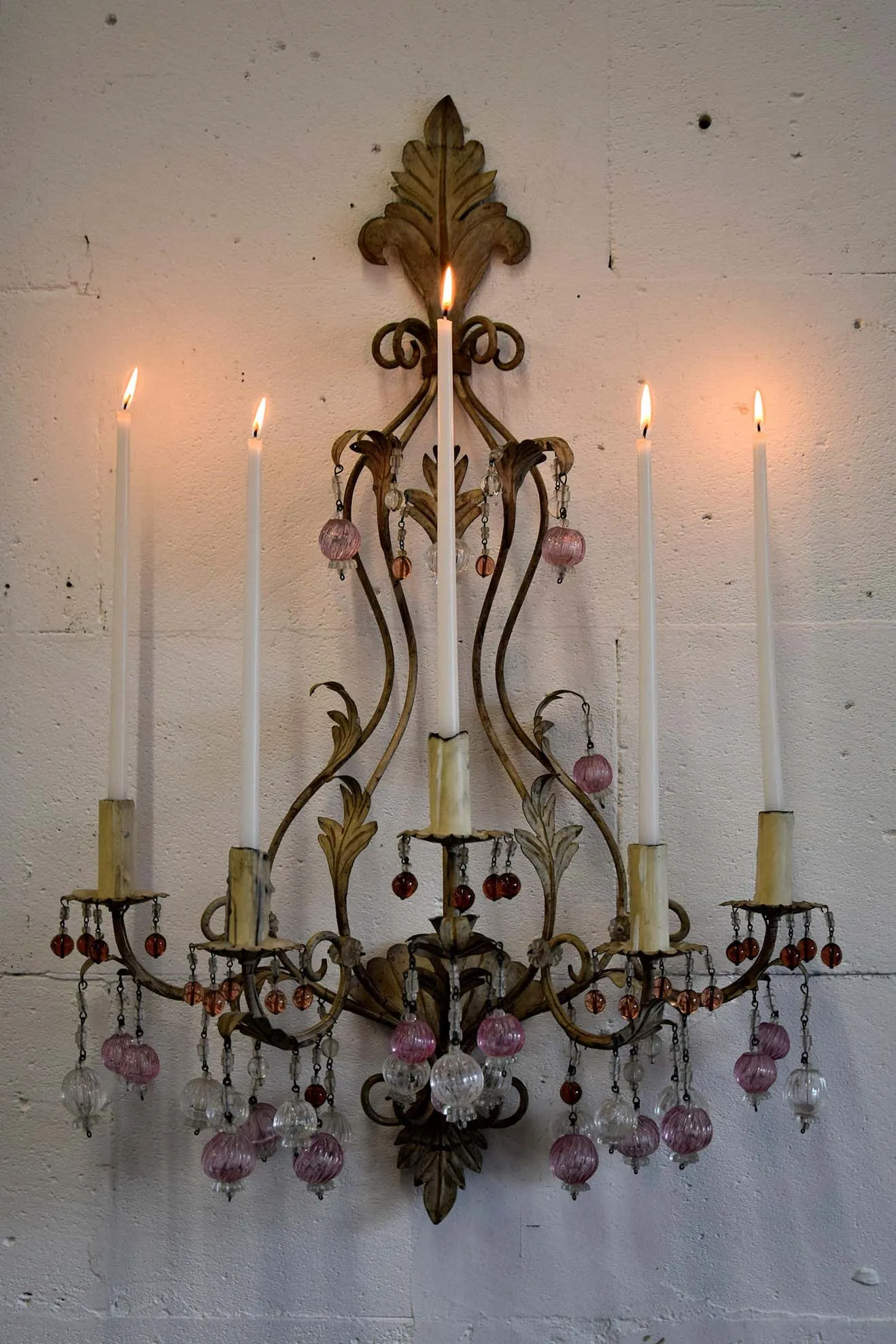 Murano Glass and Iron Belle Epoque Wall Candle Holder