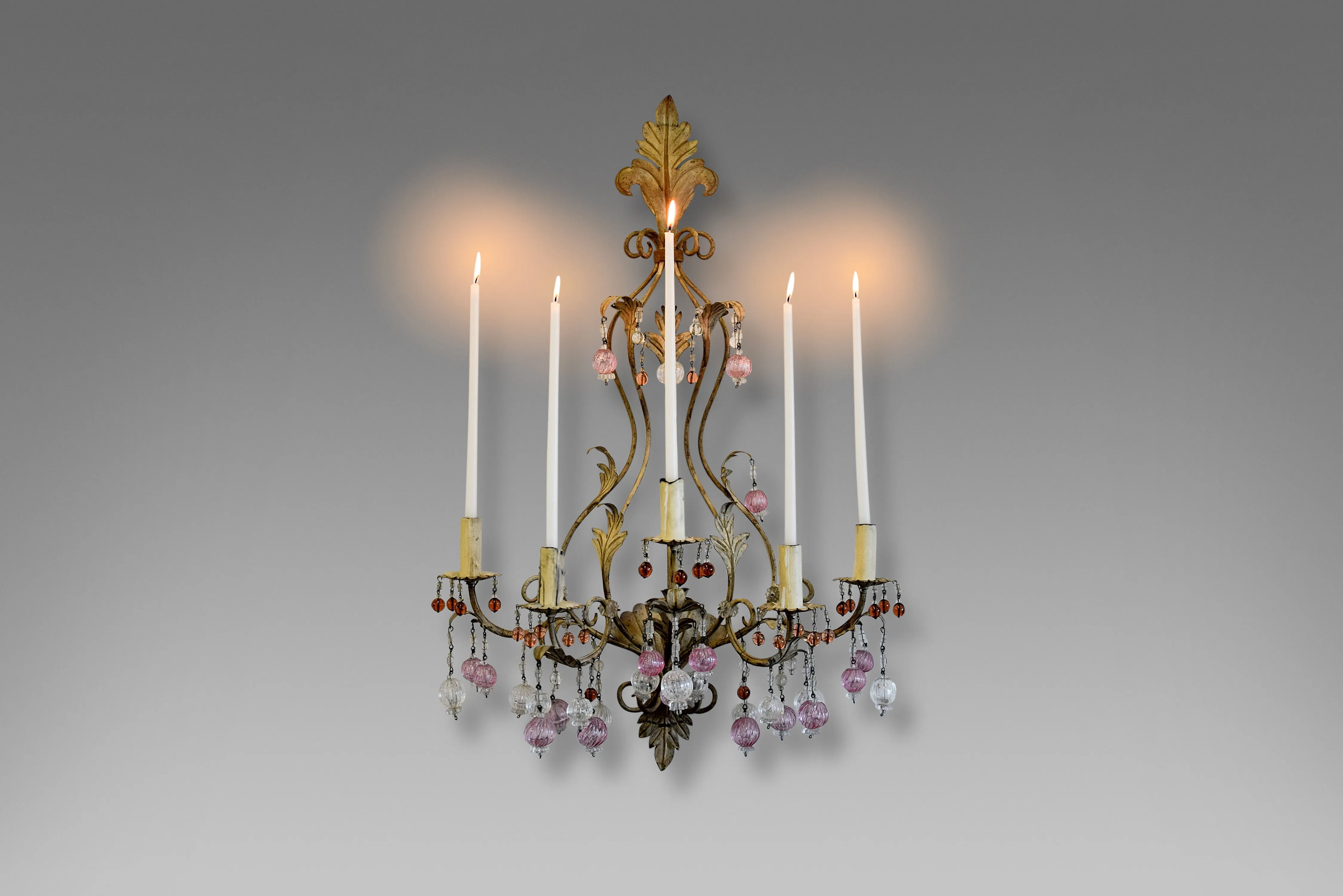 Murano Glass and Iron Belle Epoque Wall Candle Holder